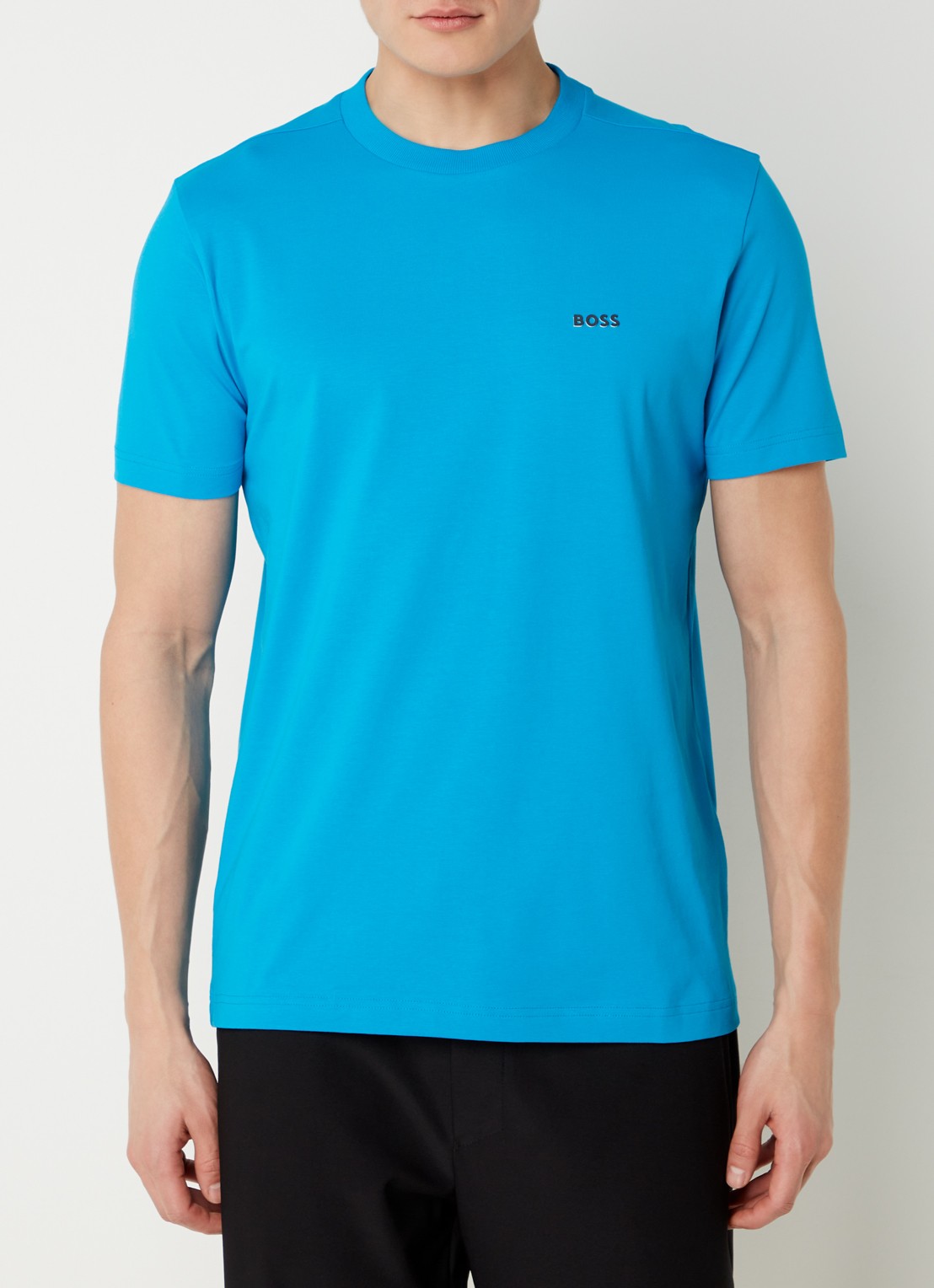 BOSS T-shirt van stretchkatoen met logodetail - detail 2 turquoise/aqua-442 / blauw