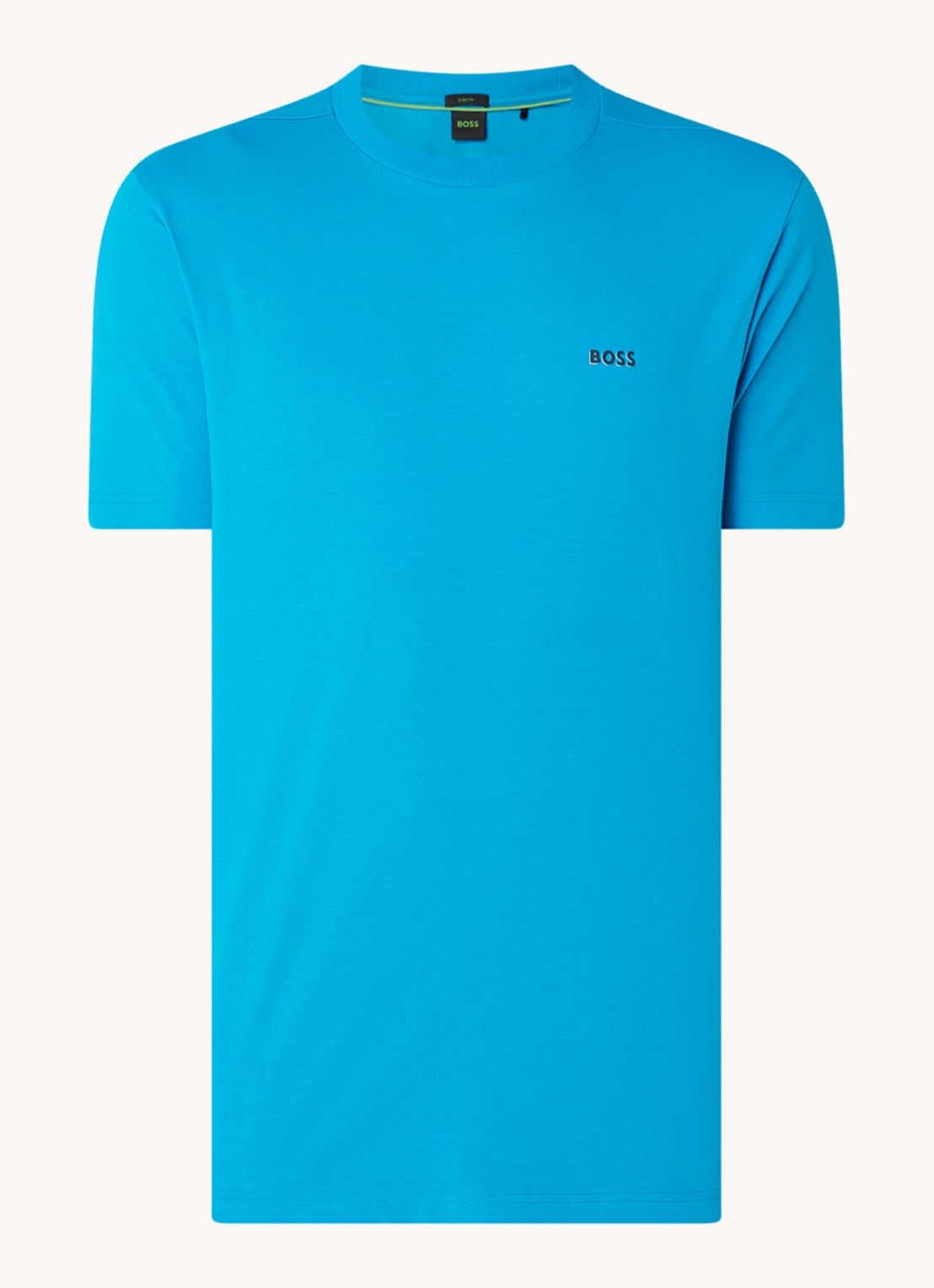 BOSS T-shirt van stretchkatoen met logodetail - voorkant 3 turquoise/aqua-442 / blauw