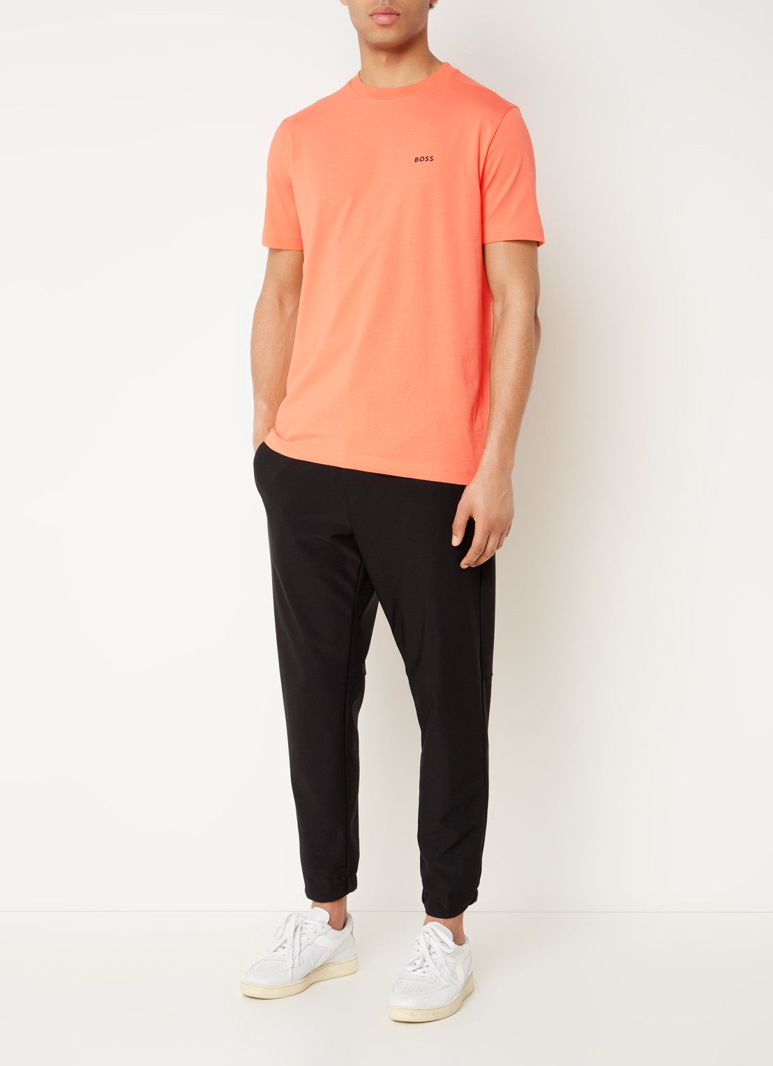 BOSS T-shirt van stretchkatoen met logodetail - voorkant 4 open red-649 / rood