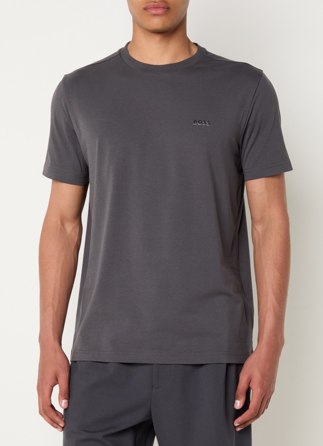 BOSS T-shirt van stretchkatoen met logodetail - detail 4 dark grey-027 / grijs