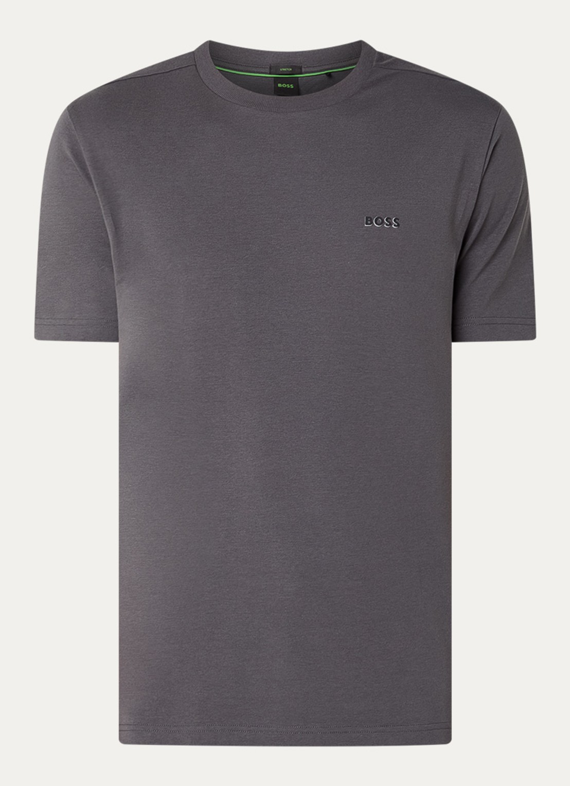 BOSS T-shirt van stretchkatoen met logodetail - voorkant 2 dark grey-027 / grijs