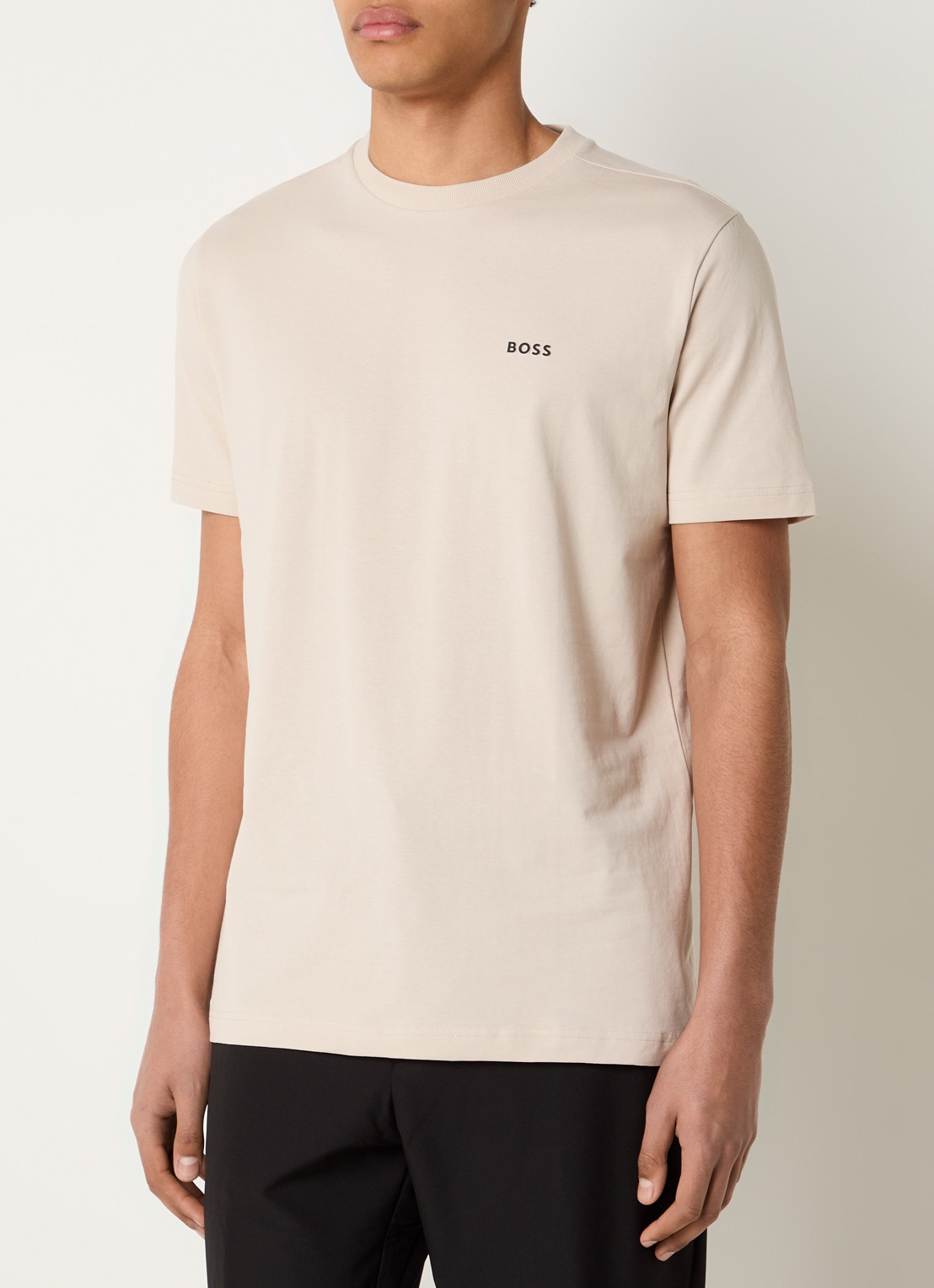 BOSS T-shirt van stretchkatoen met logodetail - detail beige