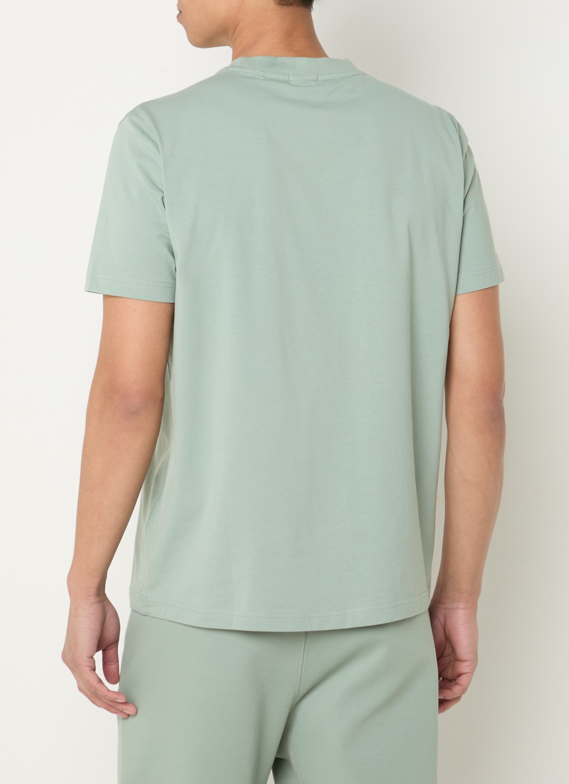BOSS T-shirt van stretchkatoen met logodetail - achterkant 3 open green-357 / groen