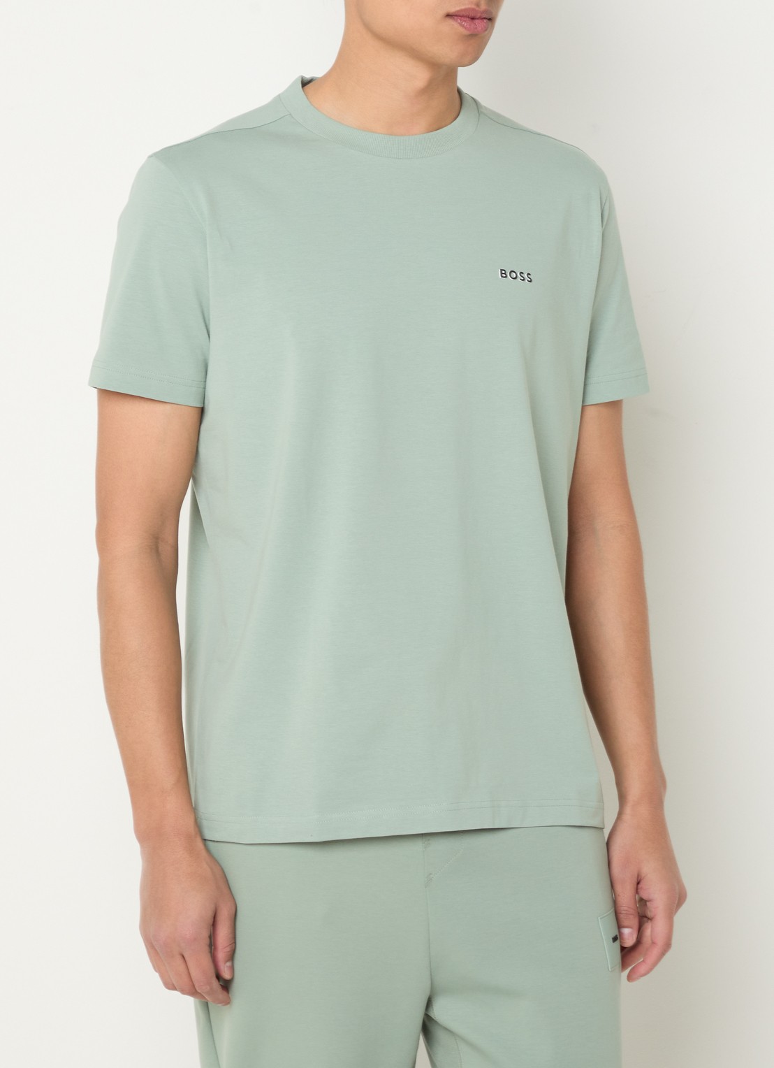BOSS T-shirt van stretchkatoen met logodetail - detail 4 open green-357 / groen