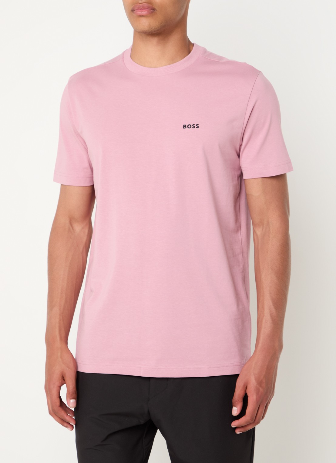 BOSS T-shirt van stretchkatoen met logodetail - detail 4 open pink-696 / roze