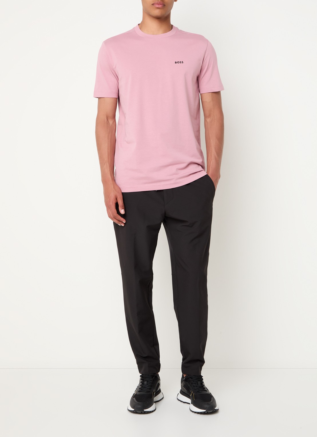 BOSS T-shirt van stretchkatoen met logodetail - voorkant 3 open pink-696 / roze