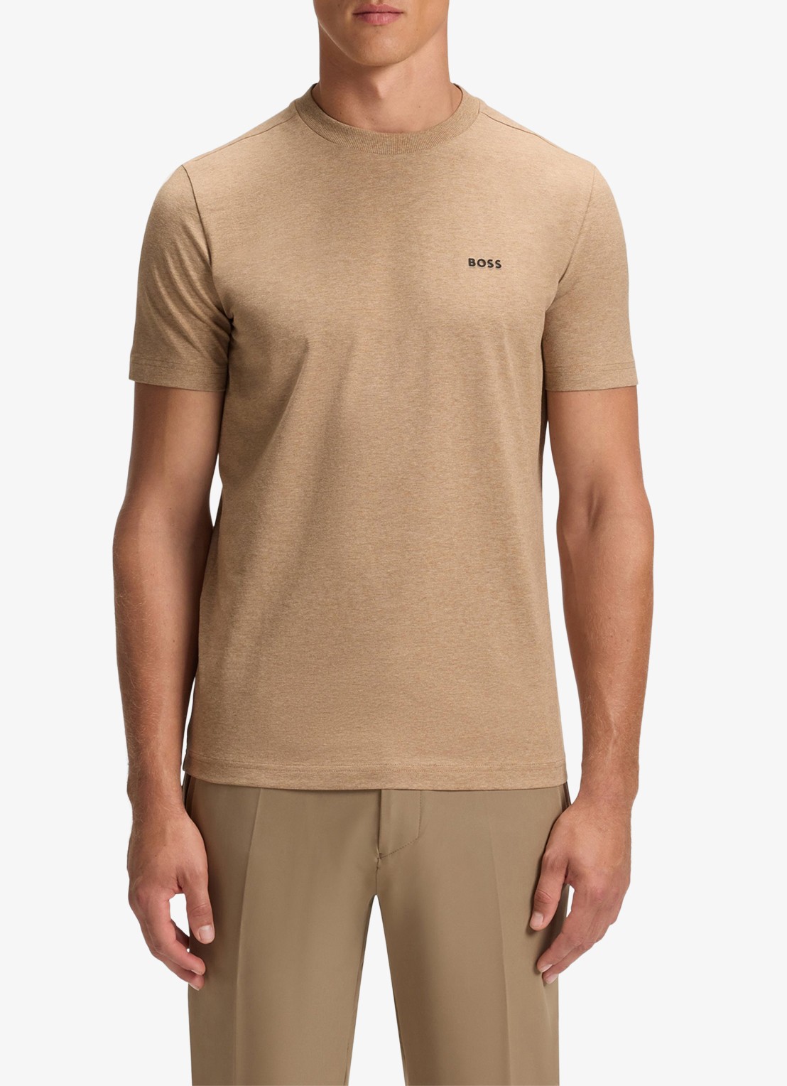 BOSS T-shirt van stretchkatoen met logodetail - detail 3 medium beige-266 / beige