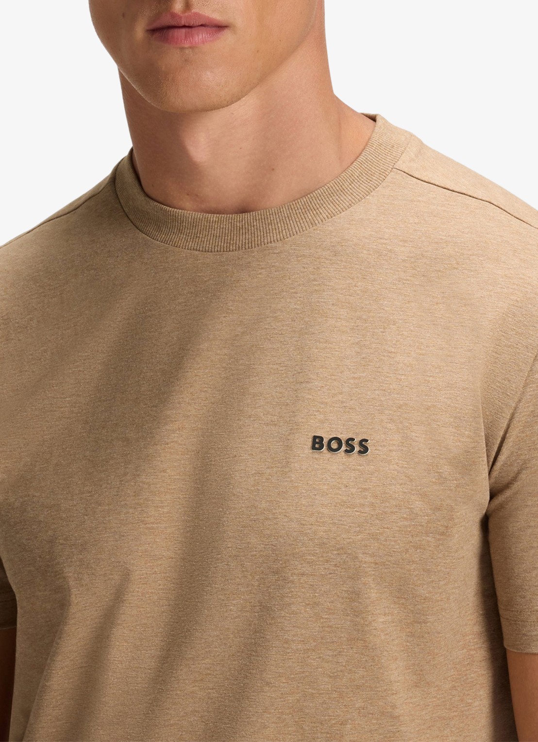 BOSS T-shirt van stretchkatoen met logodetail - detail 4 medium beige-266 / beige