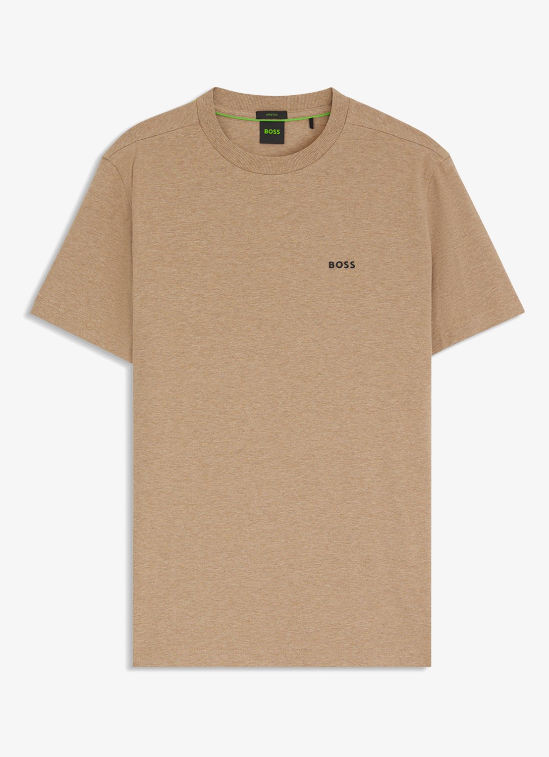 BOSS T-shirt van stretchkatoen met logodetail - voorkant medium beige-266 / beige