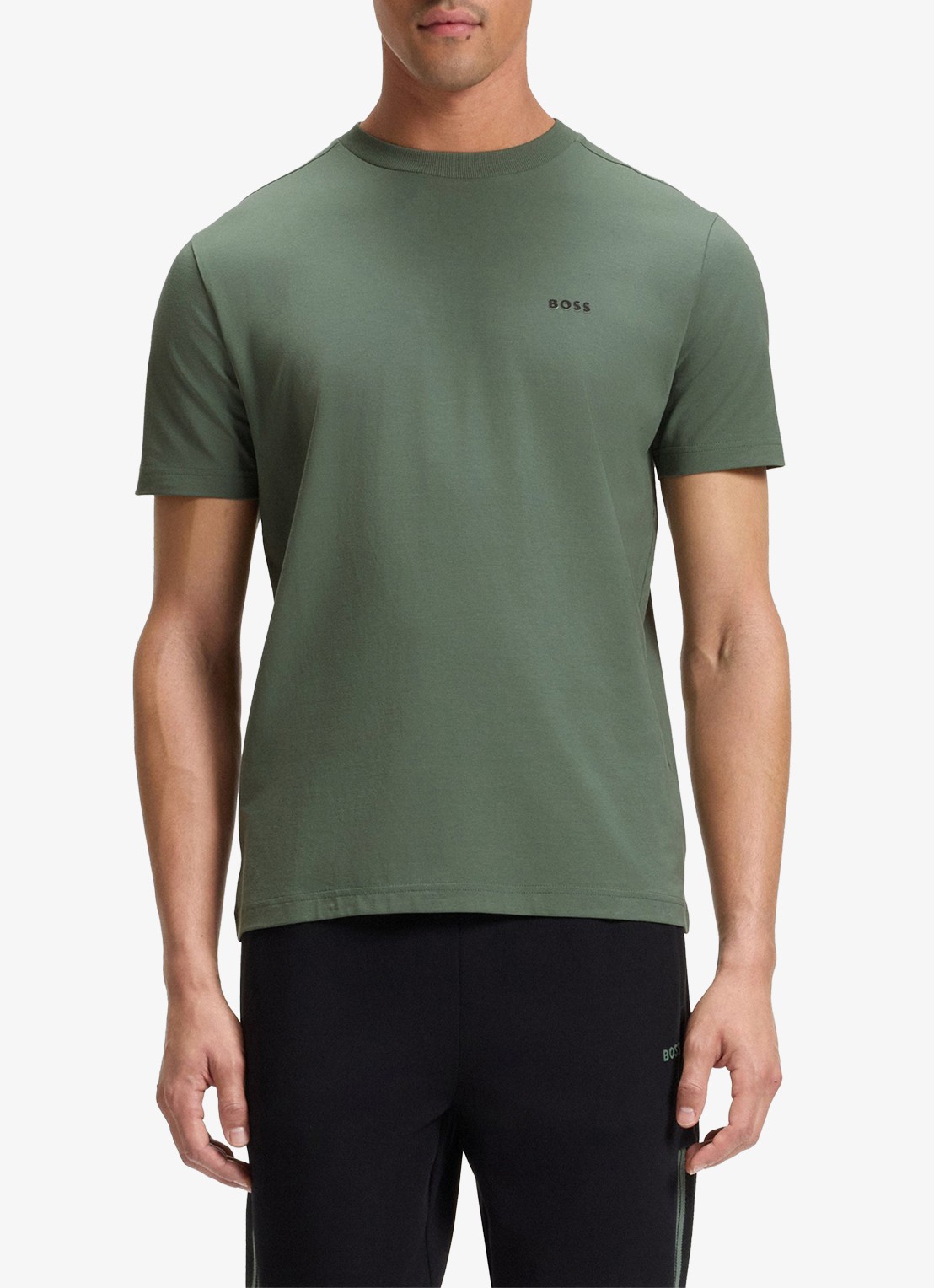 BOSS T-shirt van stretchkatoen met logodetail - detail 2 open green-358 / groen