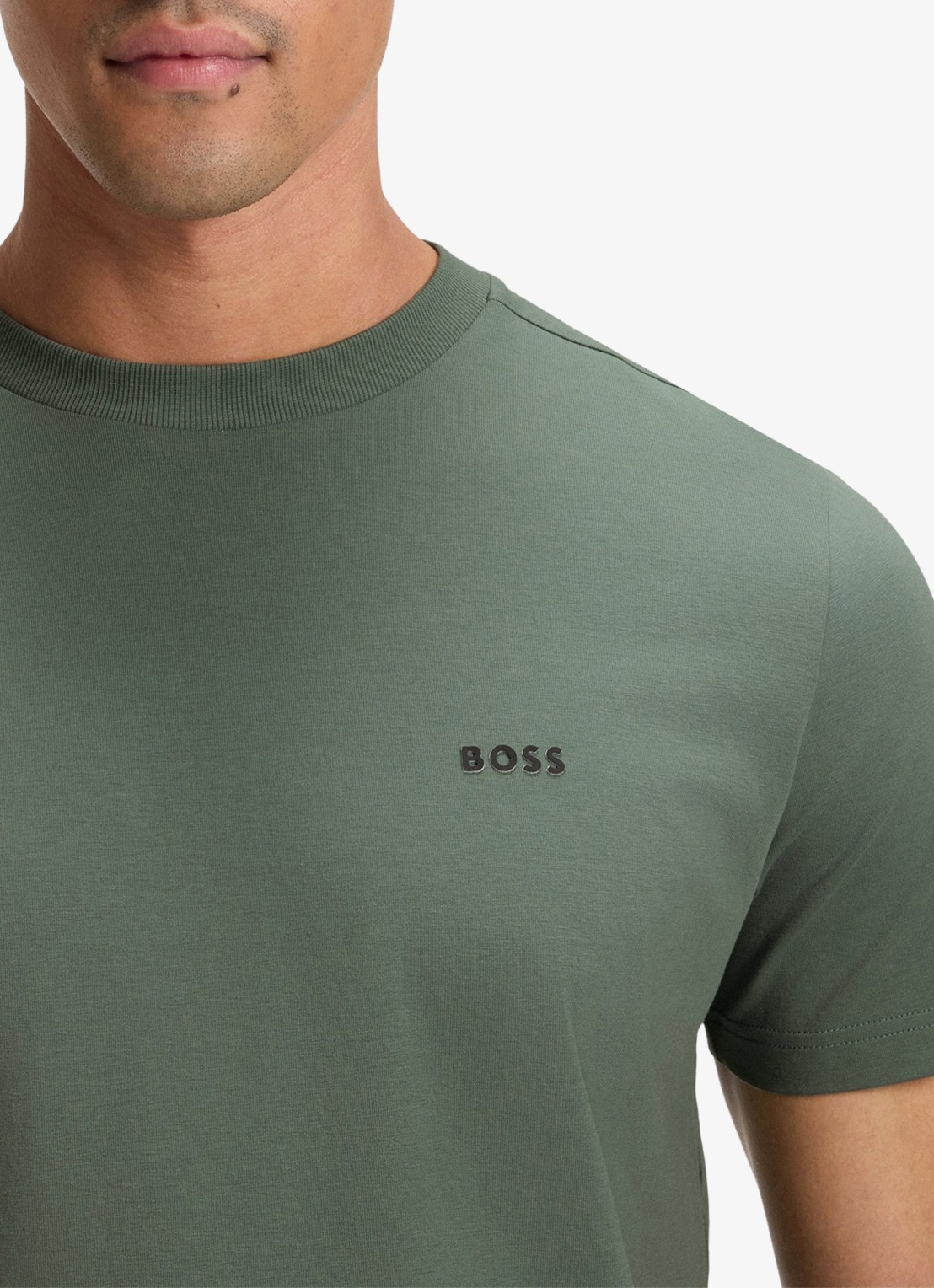 BOSS T-shirt van stretchkatoen met logodetail - detail 3 open green-358 / groen
