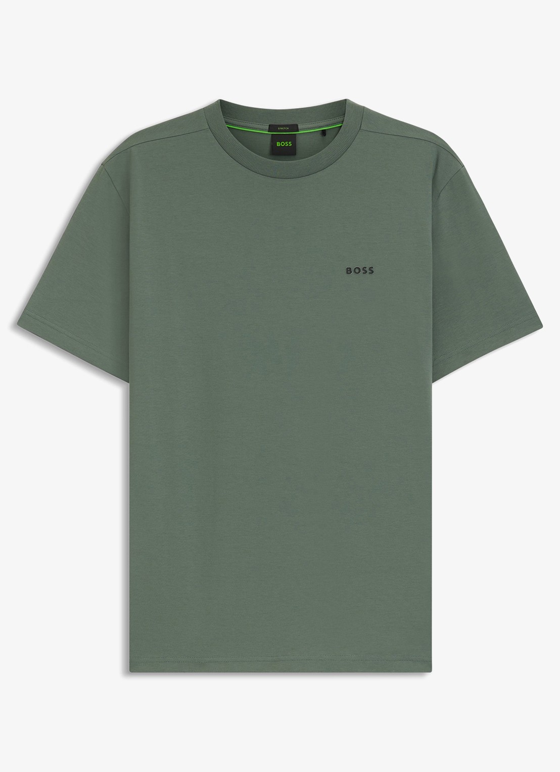 BOSS T-shirt van stretchkatoen met logodetail - voorkant 4 open green-358 / groen