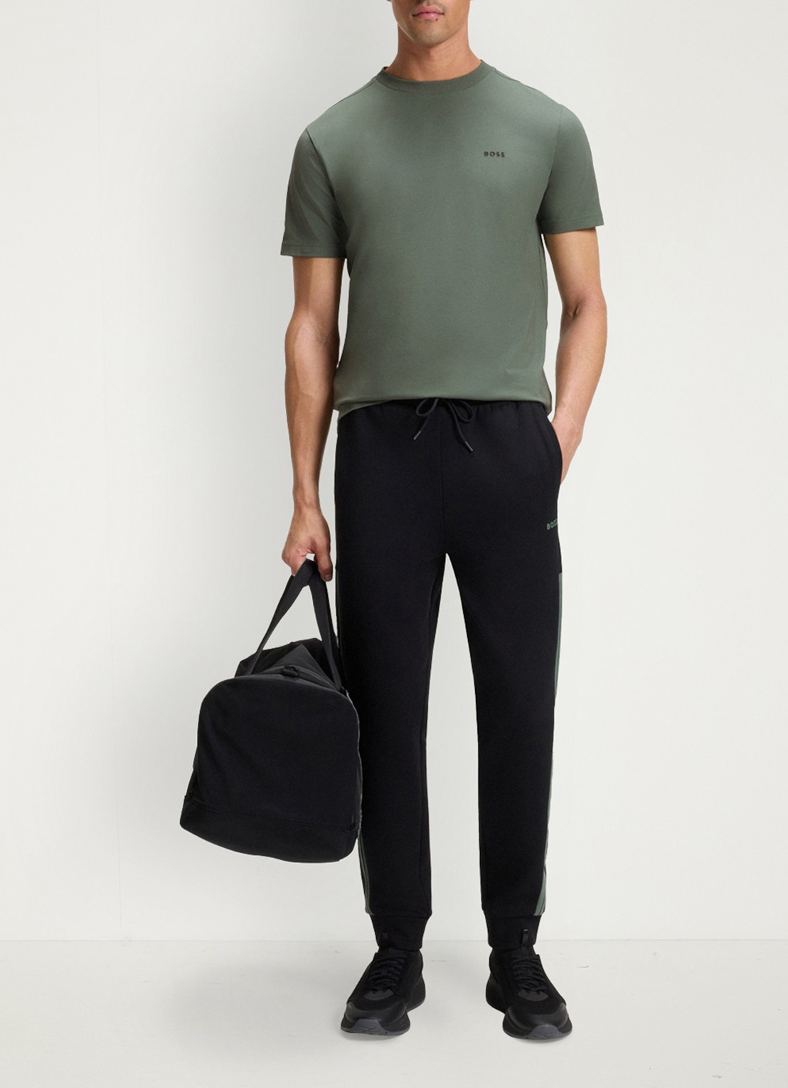 BOSS T-shirt van stretchkatoen met logodetail - voorkant 5 open green-358 / groen