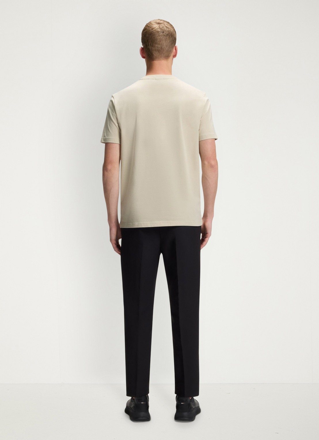 BOSS T-shirt van stretchkatoen met logodetail - achterkant 3 light beige-275 / beige