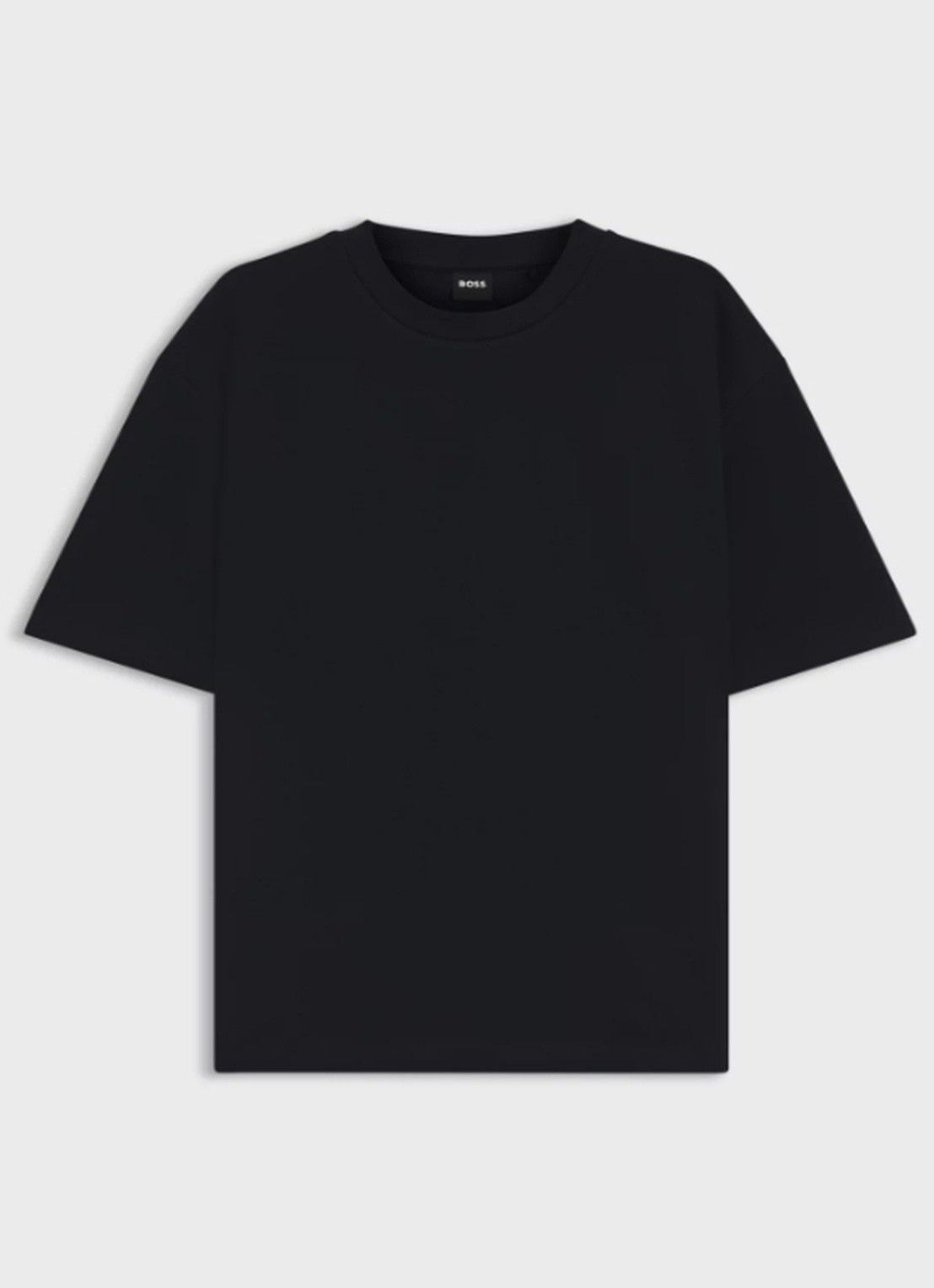 BOSS T-shirt van stretchkatoen met logodetail - voorkant 2 donkerblauw