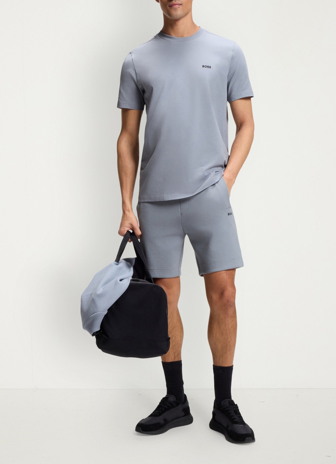 BOSS T-shirt van stretchkatoen met logodetail - voorkant 3 dark grey-026 / grijs