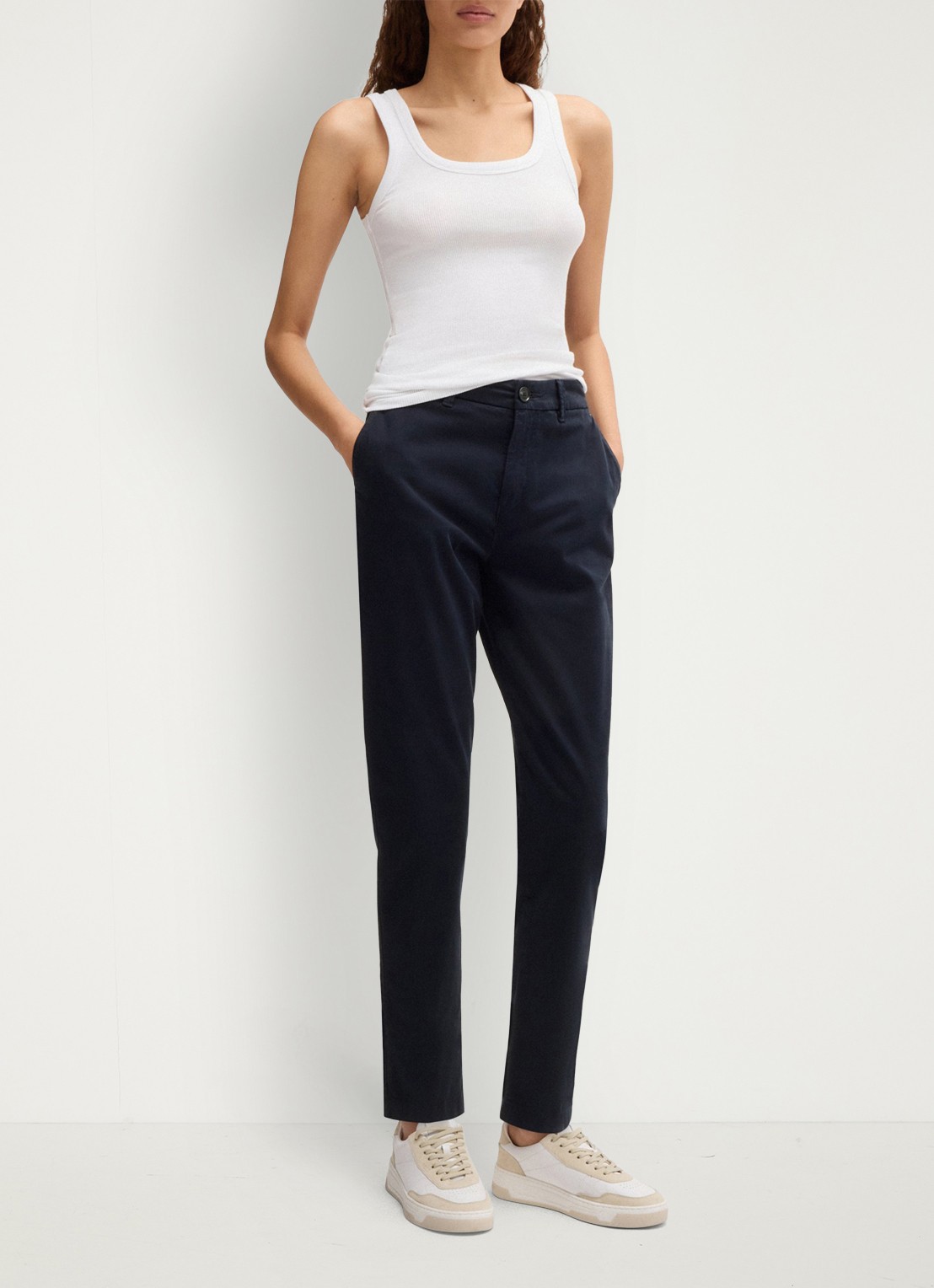 BOSS Tachini high waist slim fit chino met steekzakken en stretch - voorkant 2 donkerblauw