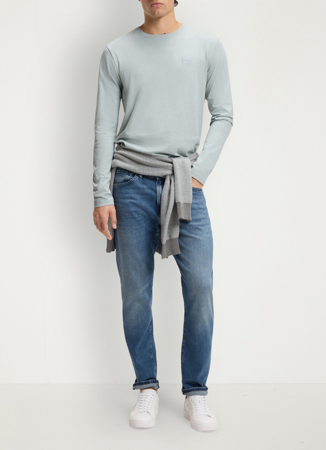 BOSS Tacks longsleeve met logo - voorkant 2 lichtgrijs