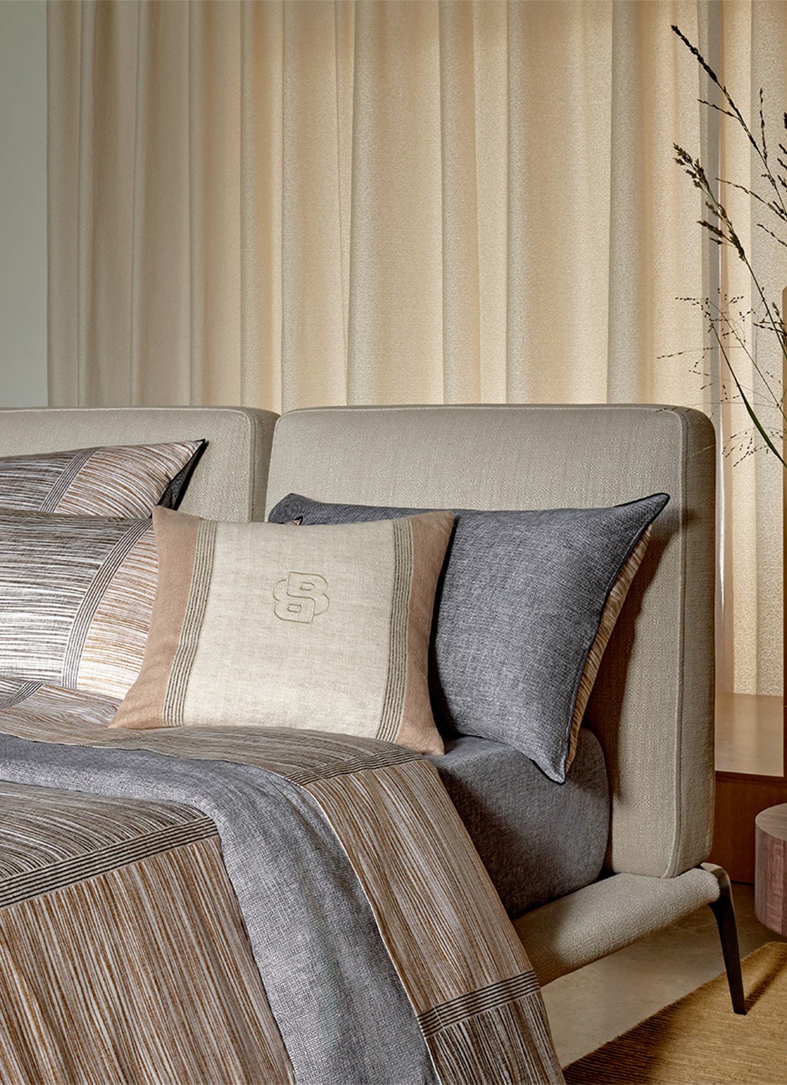 BOSS Taman laken van katoen - detail 4 beige