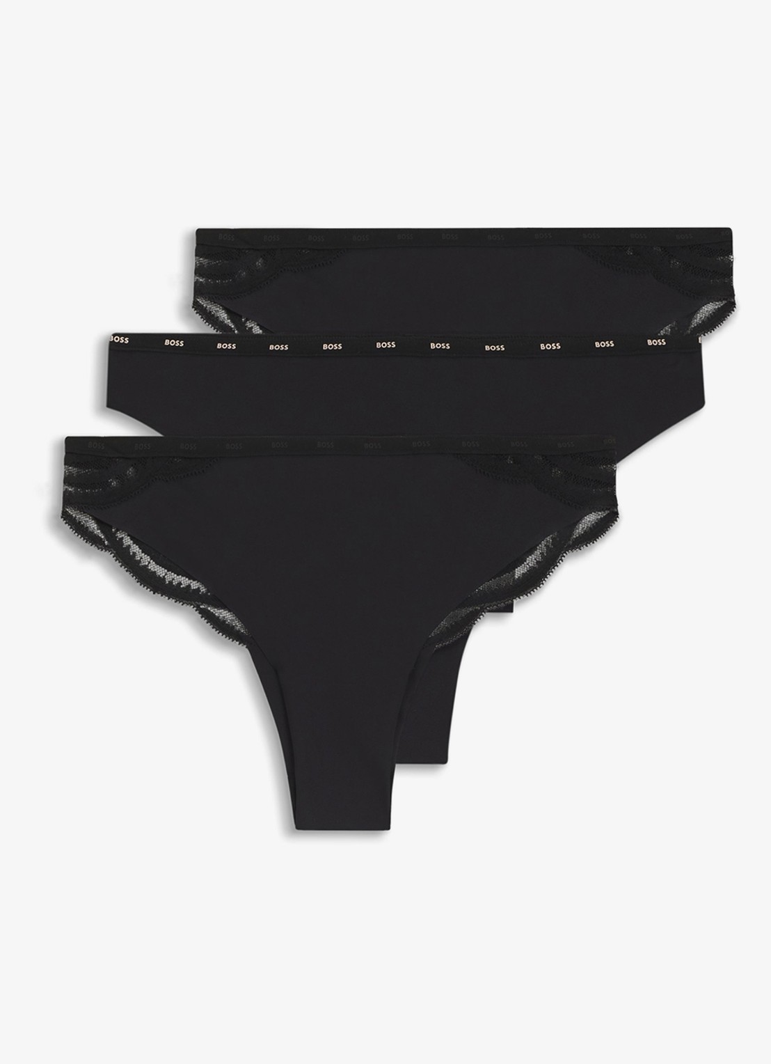 BOSS Tanga met kant 3-pack - voorkant 4 zwart