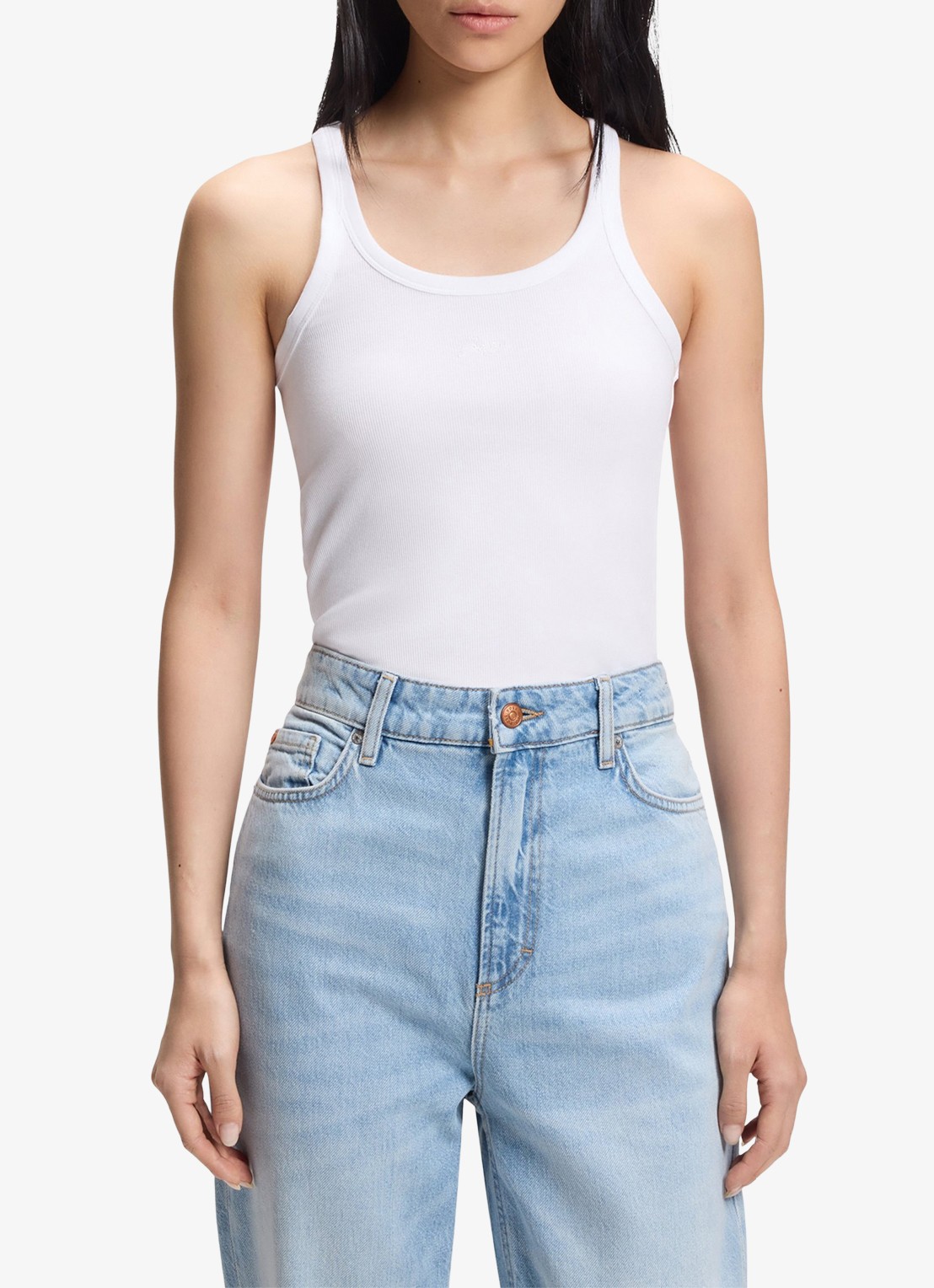 BOSS Tanktop in katoenblend - detail wit