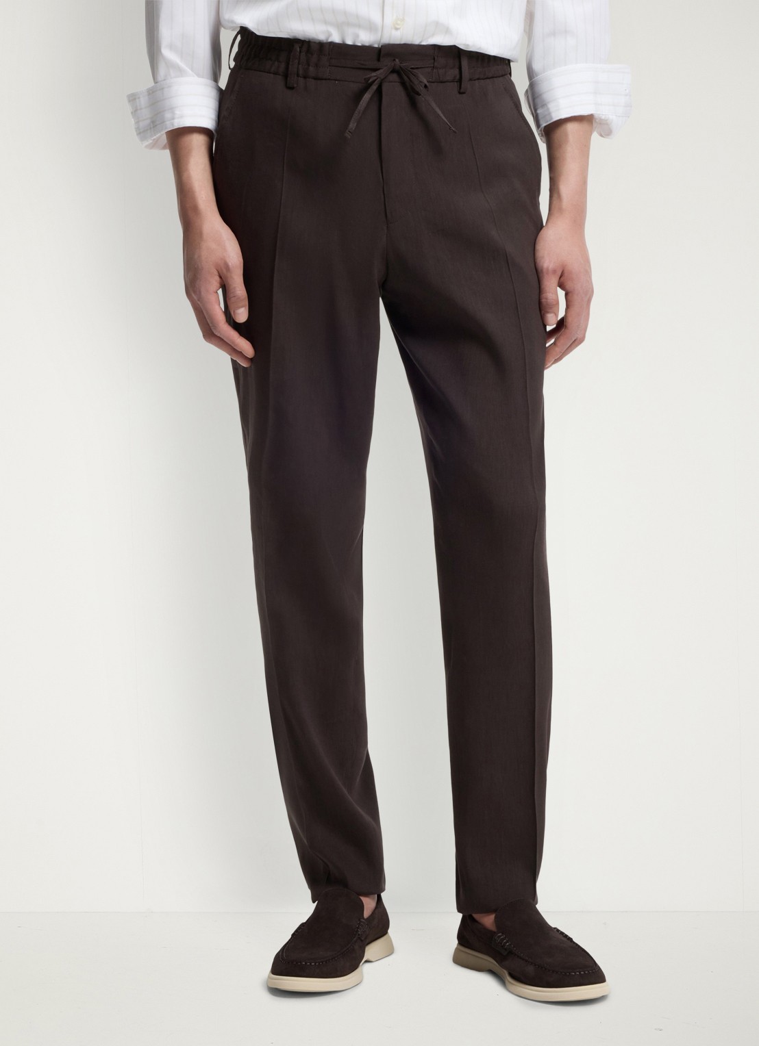 BOSS Tapered fit chino in linnenblend - detail 4 donkerbruin