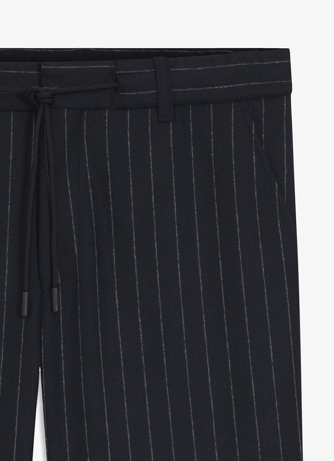 BOSS Tapered fit chino in wolblend met krijtstreep en trekkoord - detail 6 donkerblauw