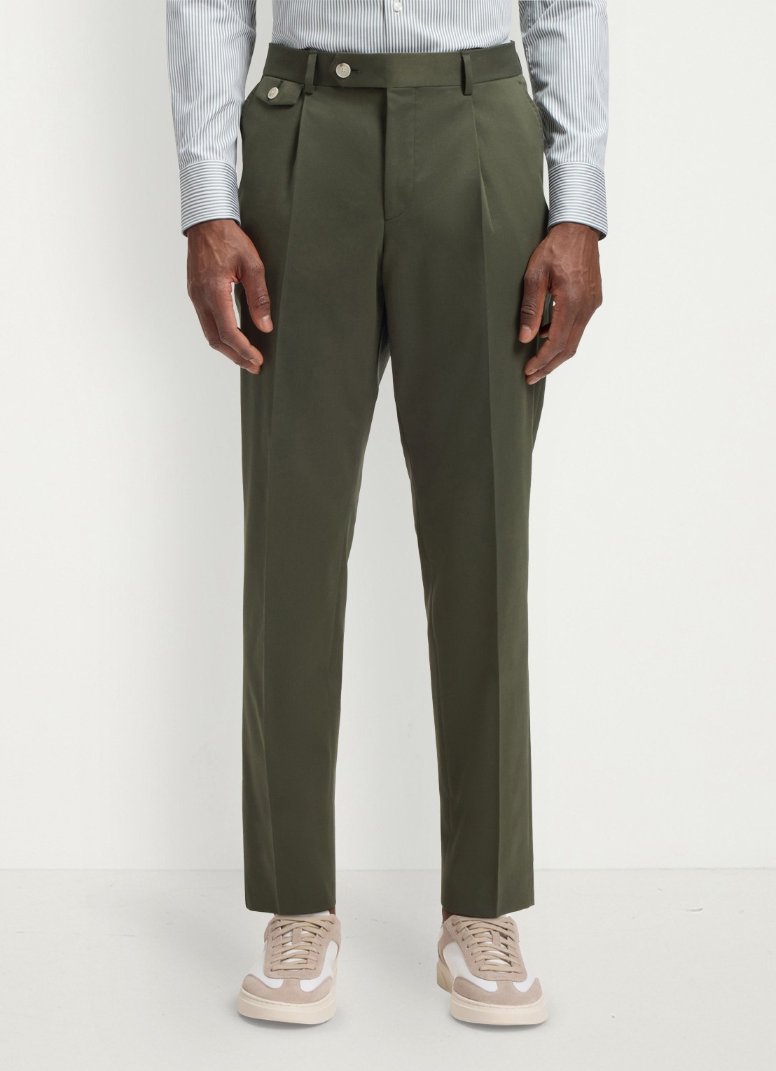 BOSS Tapered fit pantalon in katoenblend - detail 2 legergroen
