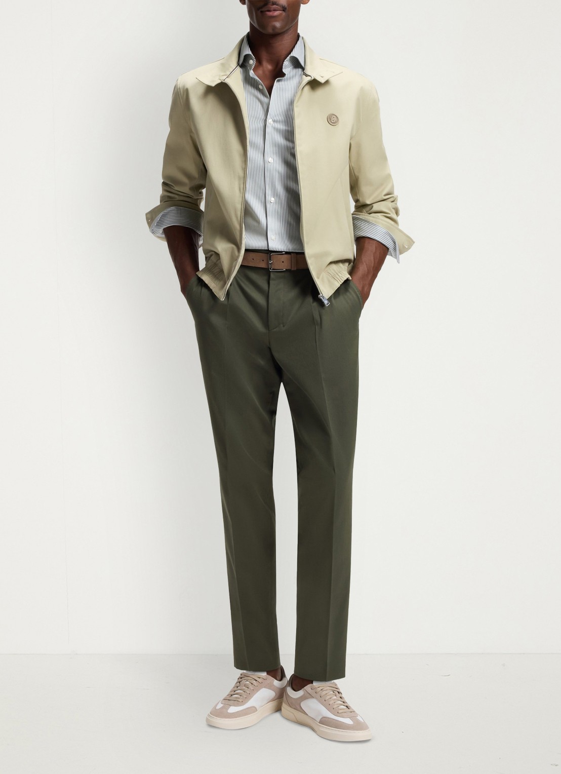BOSS Tapered fit pantalon in katoenblend - voorkant 6 legergroen