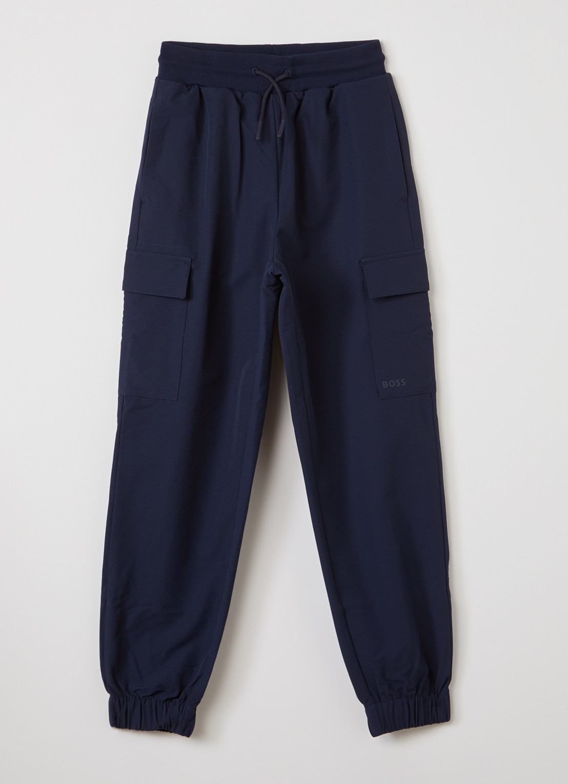 BOSS Tapered fit trackpants met klepzakken - voorkant donkerblauw