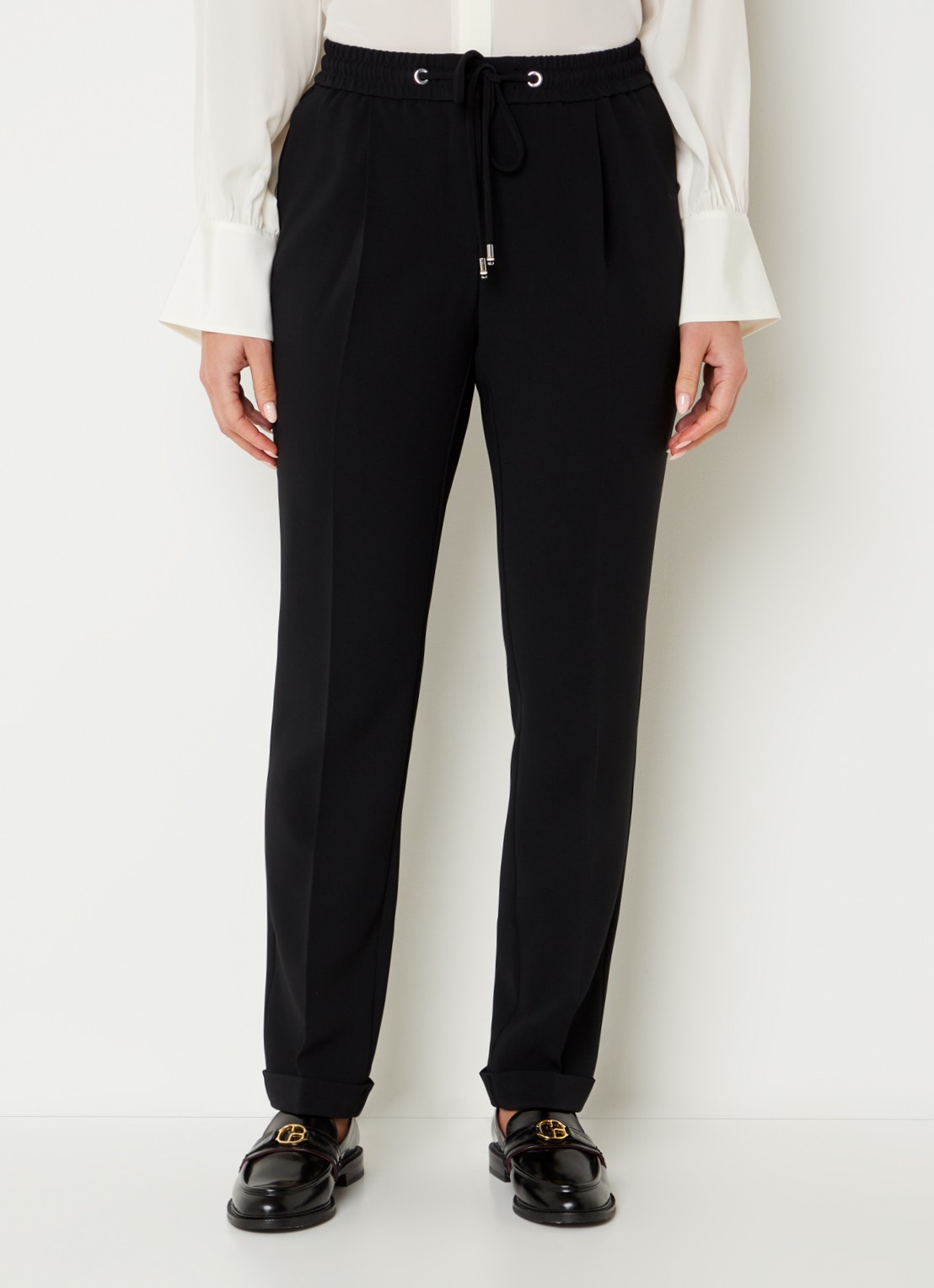 BOSS Tariyanah mid waist slim fit pantalon met stretch - detail zwart