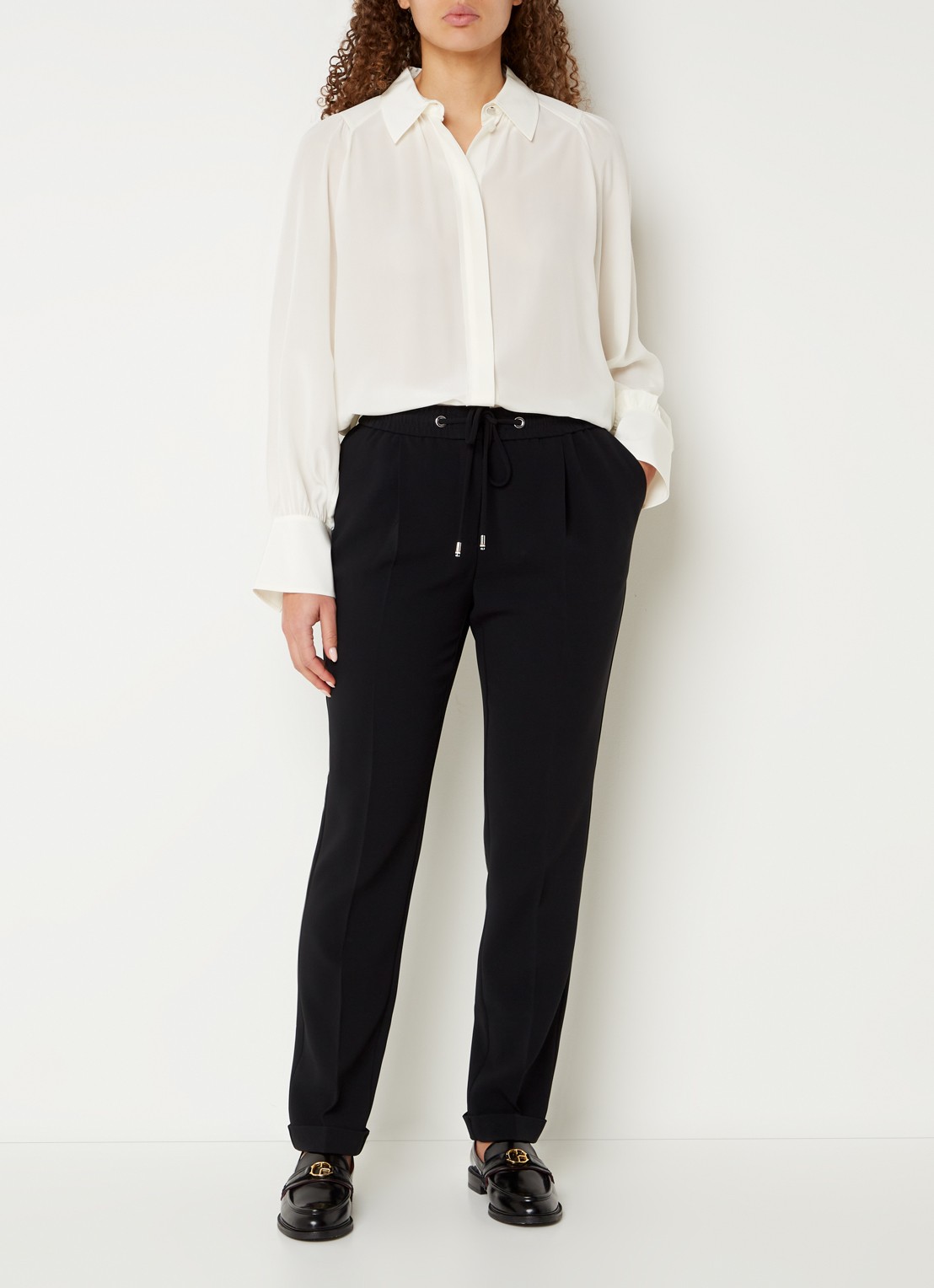 BOSS Tariyanah mid waist slim fit pantalon met stretch - voorkant 3 zwart