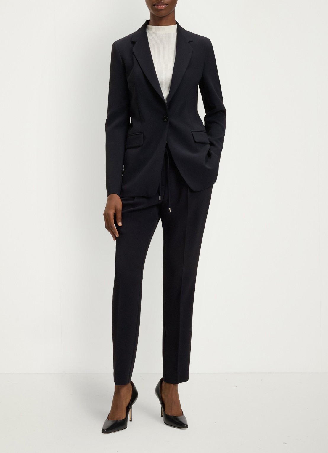 BOSS Tariyanah mid waist slim fit pantalon met stretch - voorkant 2 donkerblauw