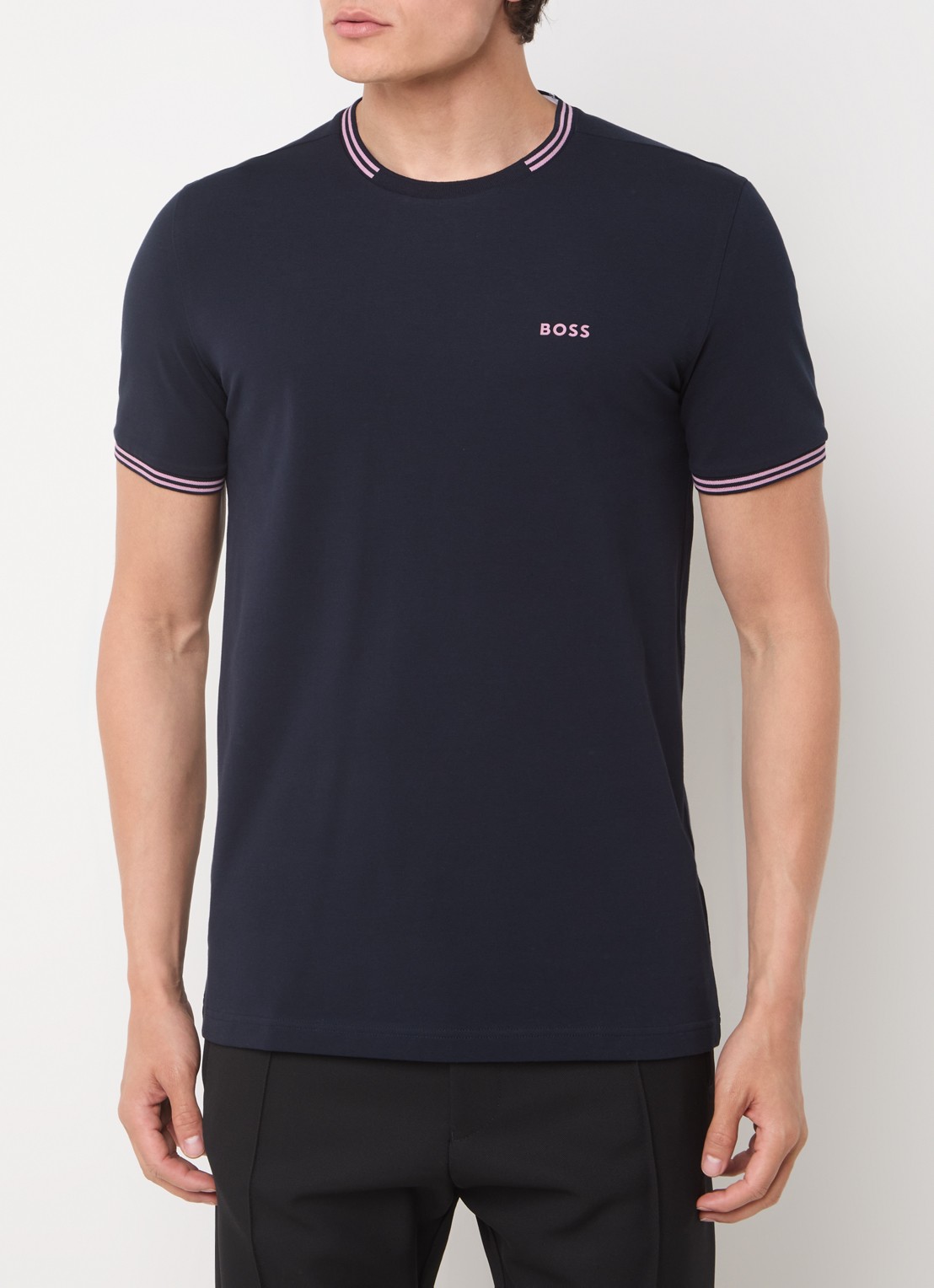 BOSS Taul T-shirt met logo en stretch - detail 4 donkerblauw