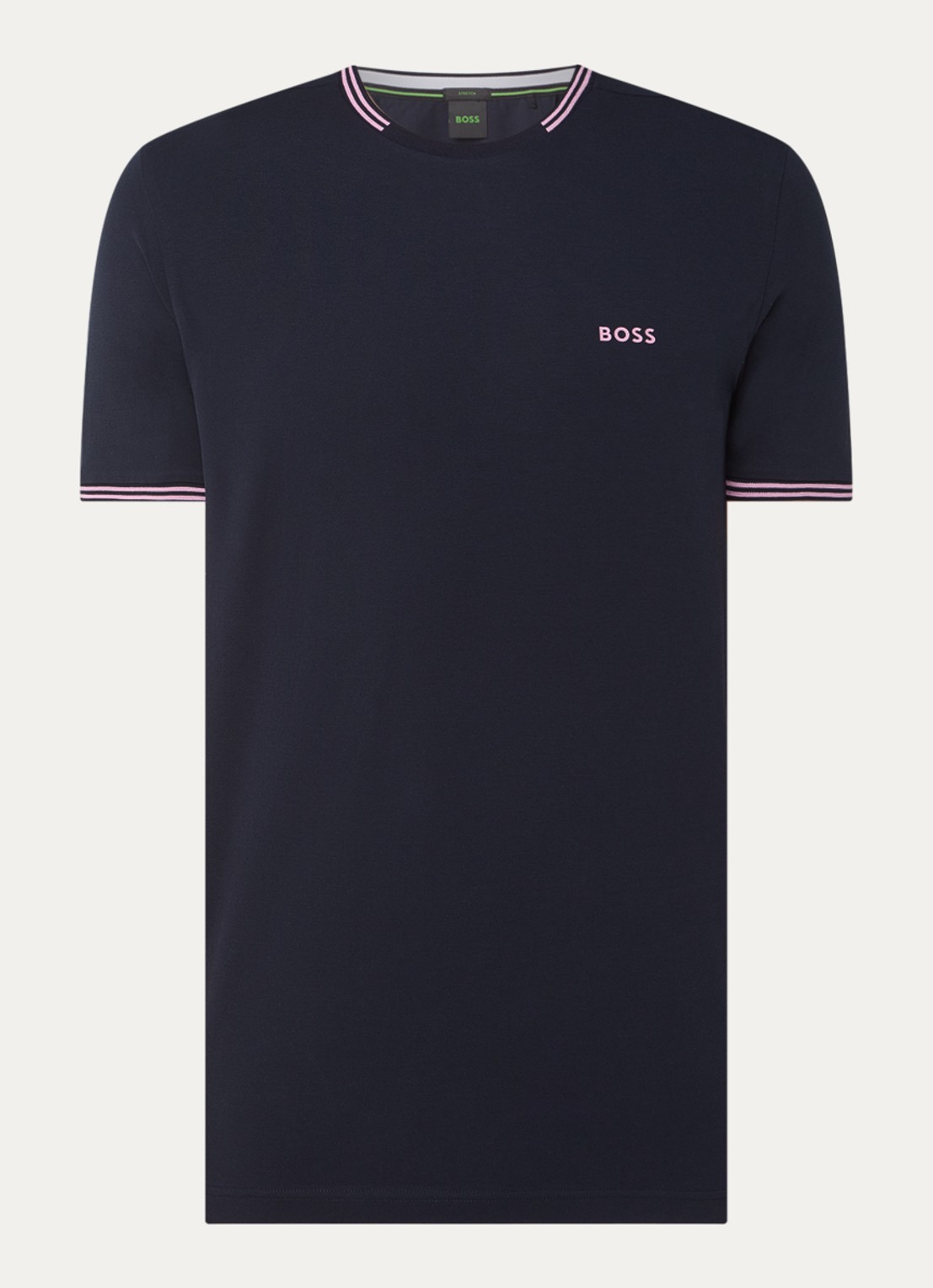 BOSS Taul T-shirt met logo en stretch - voorkant donkerblauw