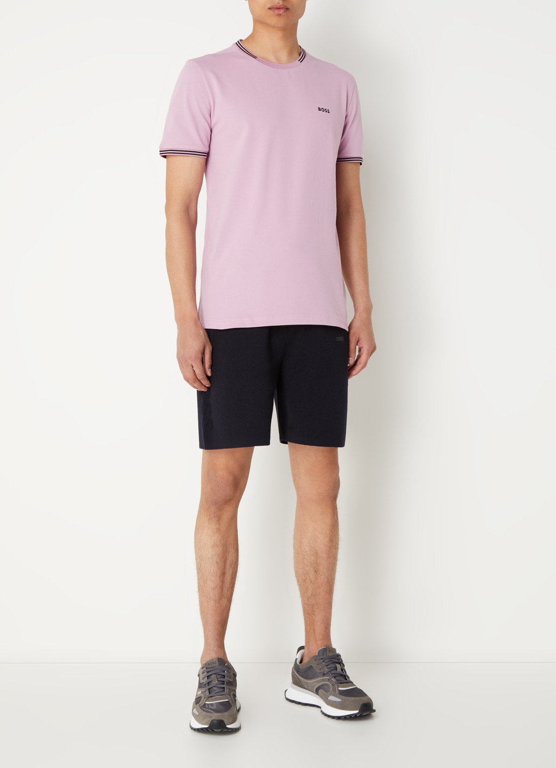 BOSS Taul T-shirt met logo en stretch - voorkant 2 oudroze