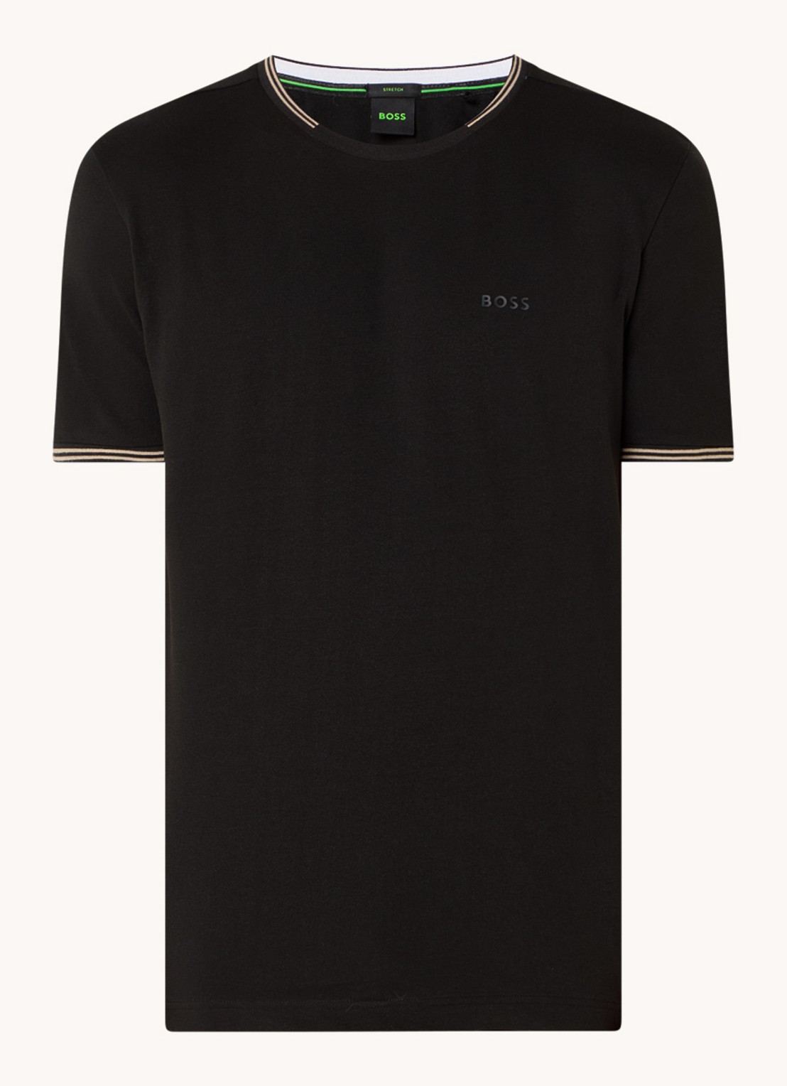 BOSS Taul T-shirt met logo en stretch - voorkant zwart