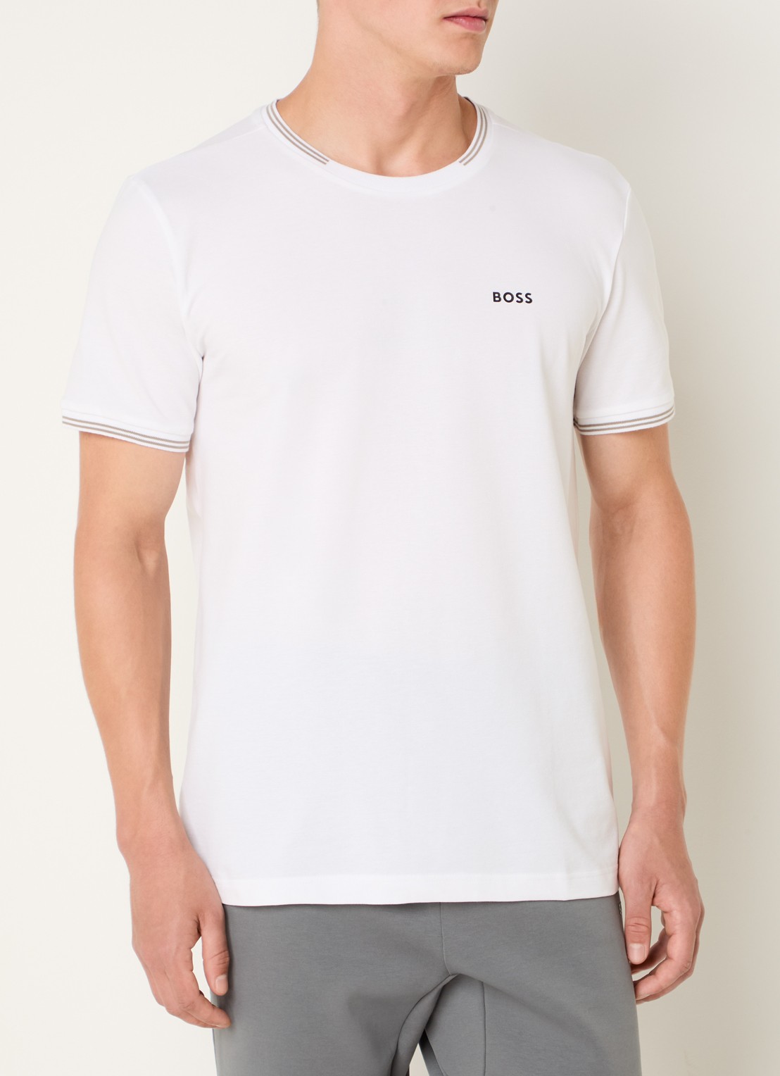 BOSS Taul T-shirt met logo en stretch - detail 3 gebroken wit