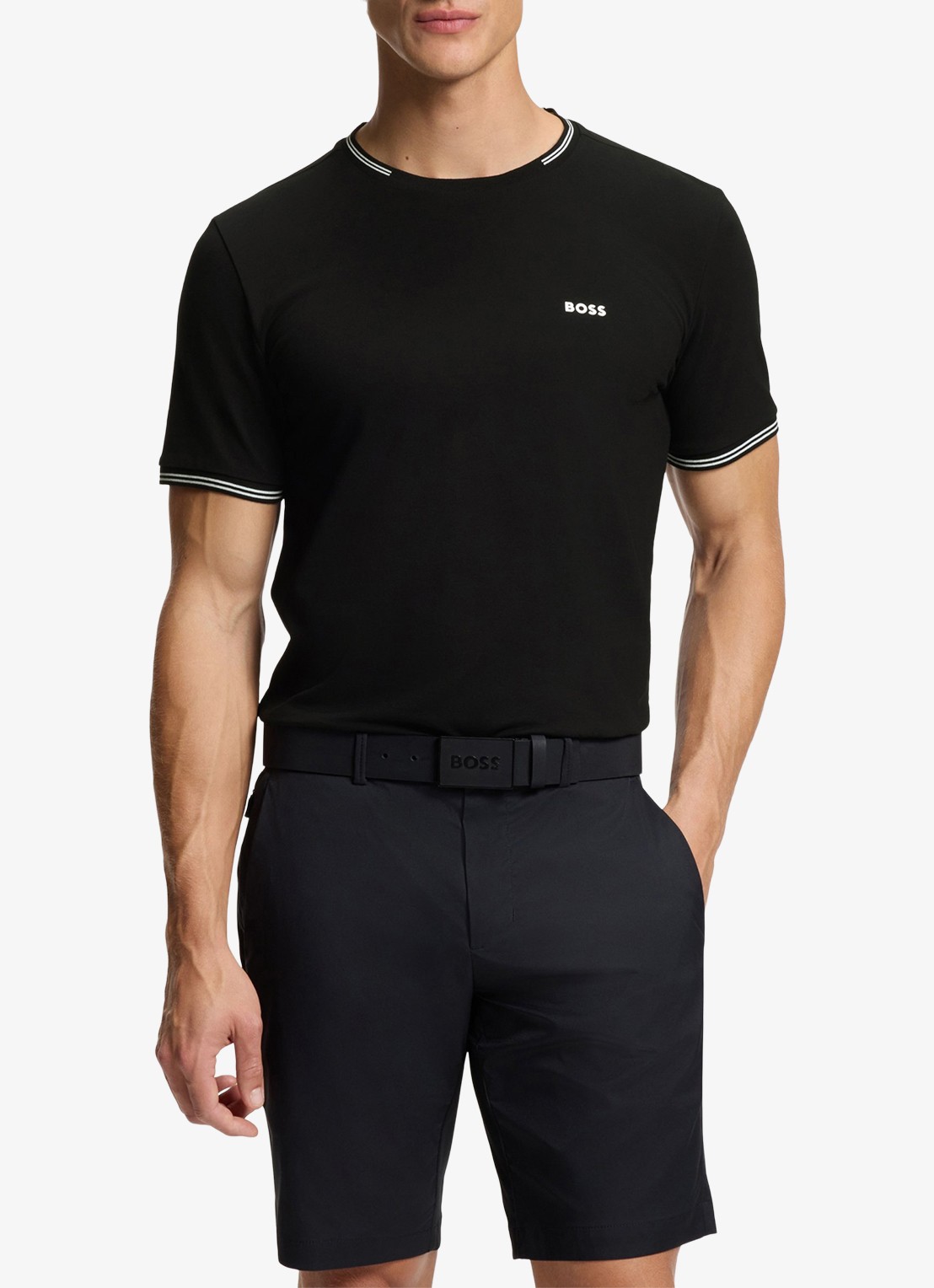 BOSS Taul T-shirt met logo en stretch - detail 7 zwart