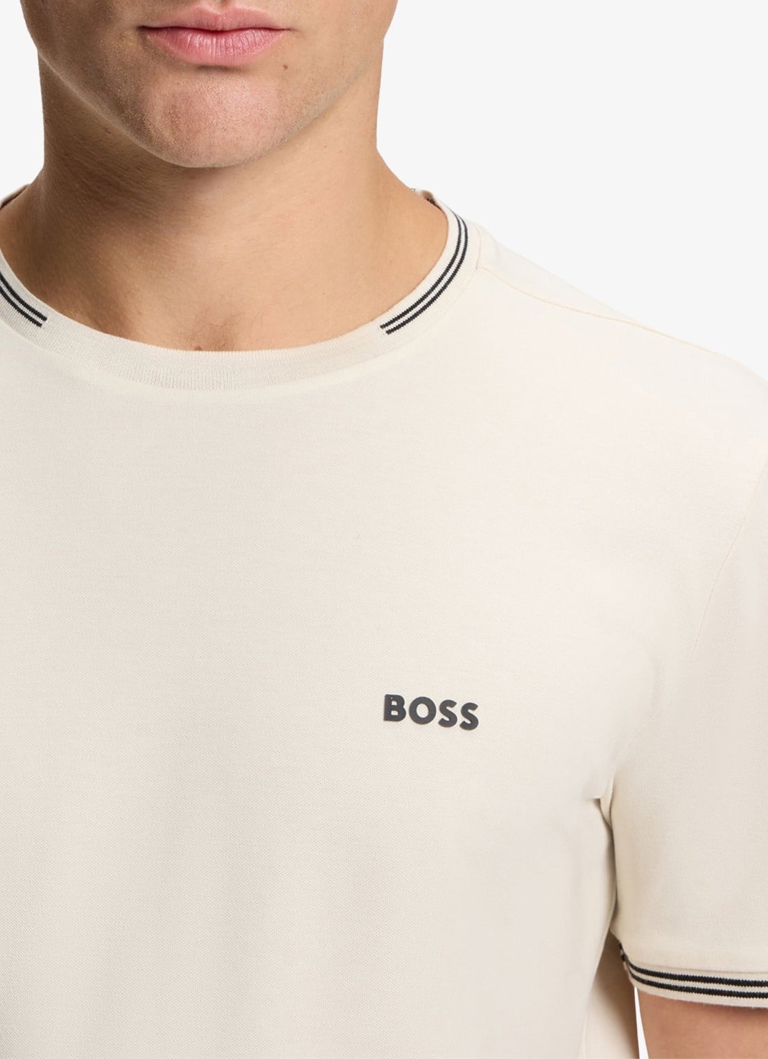 BOSS Taul T-shirt met logo en stretch - detail 5 parelmoer