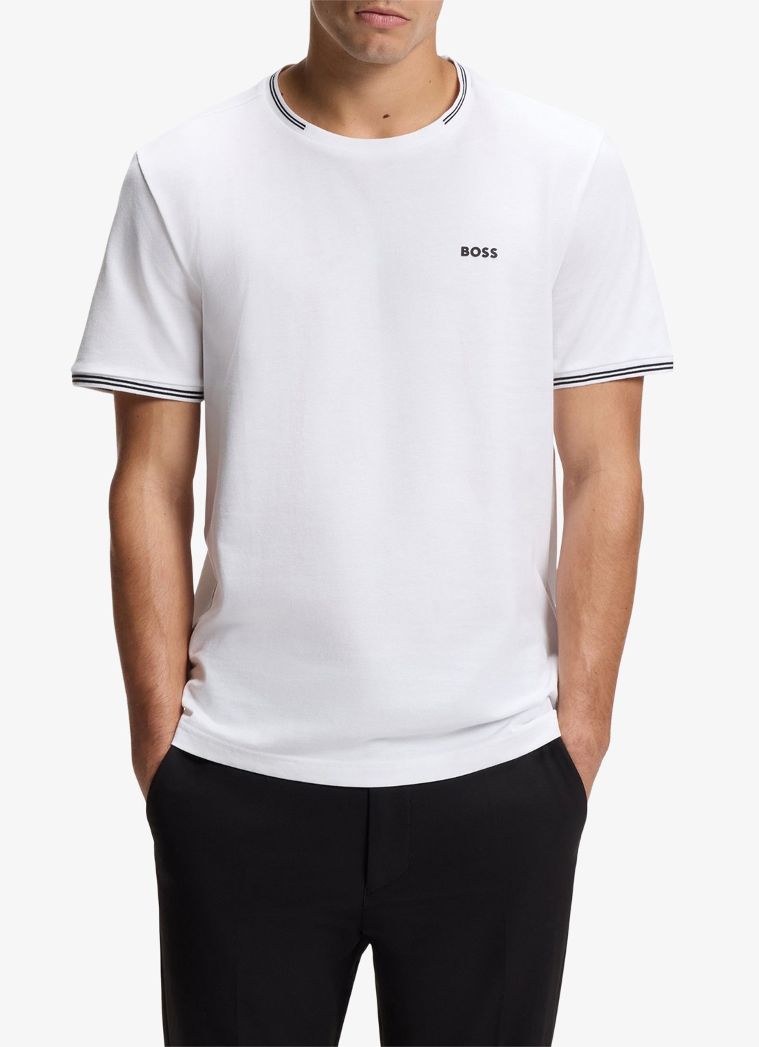 BOSS Taul T-shirt met logo en stretch - detail 6 wit