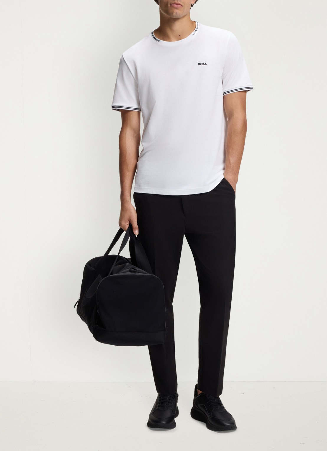 BOSS Taul T-shirt met logo en stretch - voorkant 2 wit