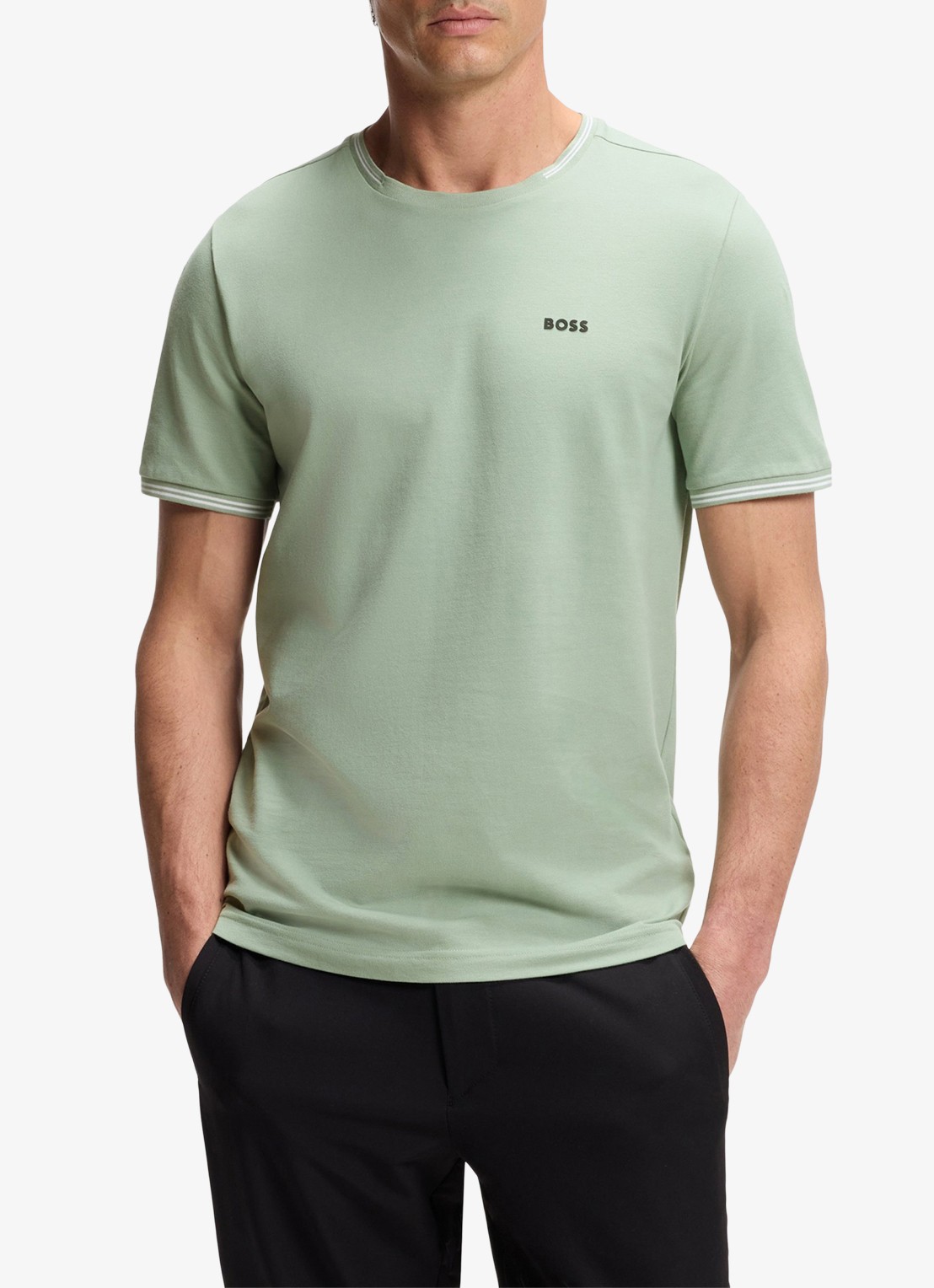 BOSS Taul T-shirt met logo en stretch - detail 2 groen