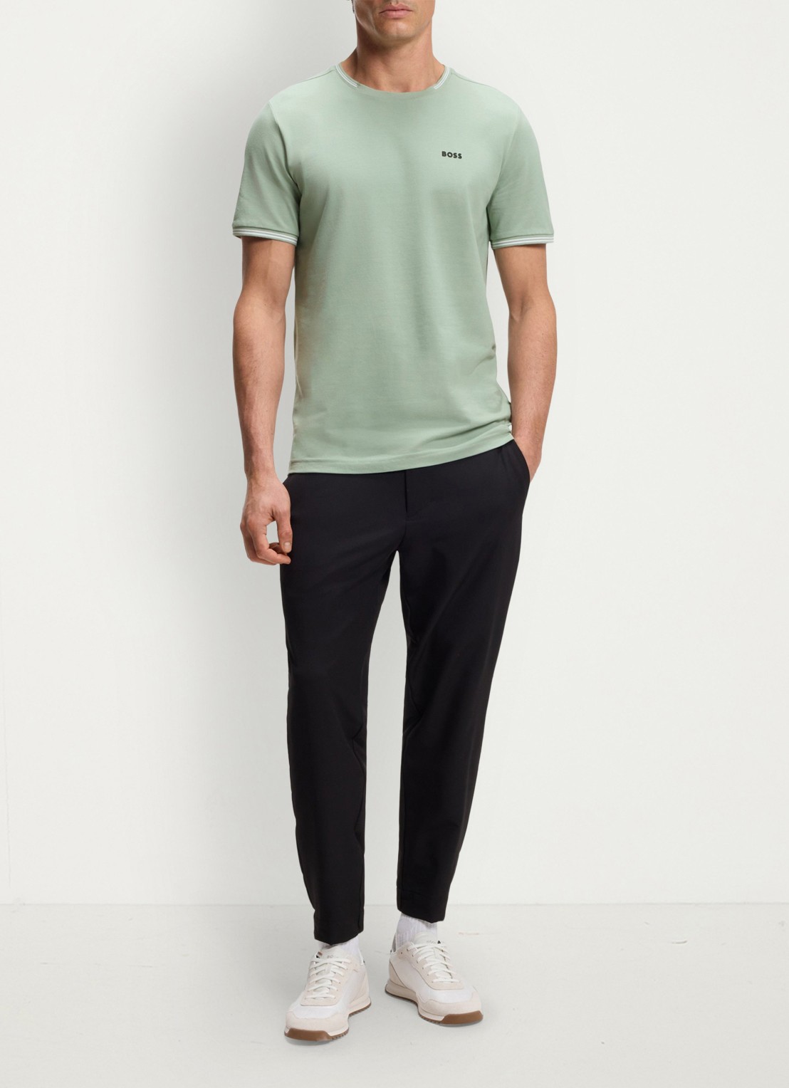 BOSS Taul T-shirt met logo en stretch - voorkant 5 groen