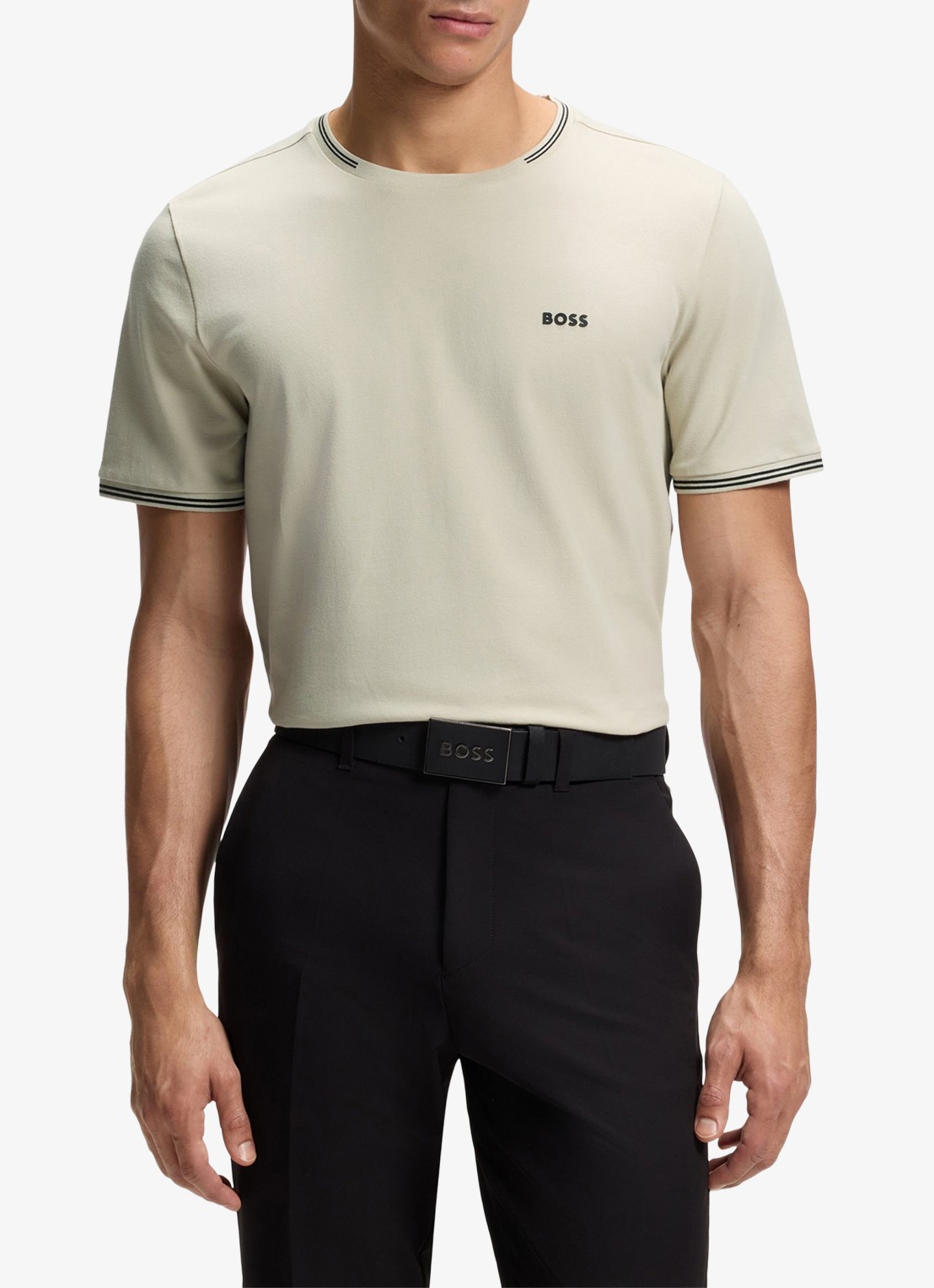 BOSS Taul T-shirt met logo en stretch - detail 3 light beige-275