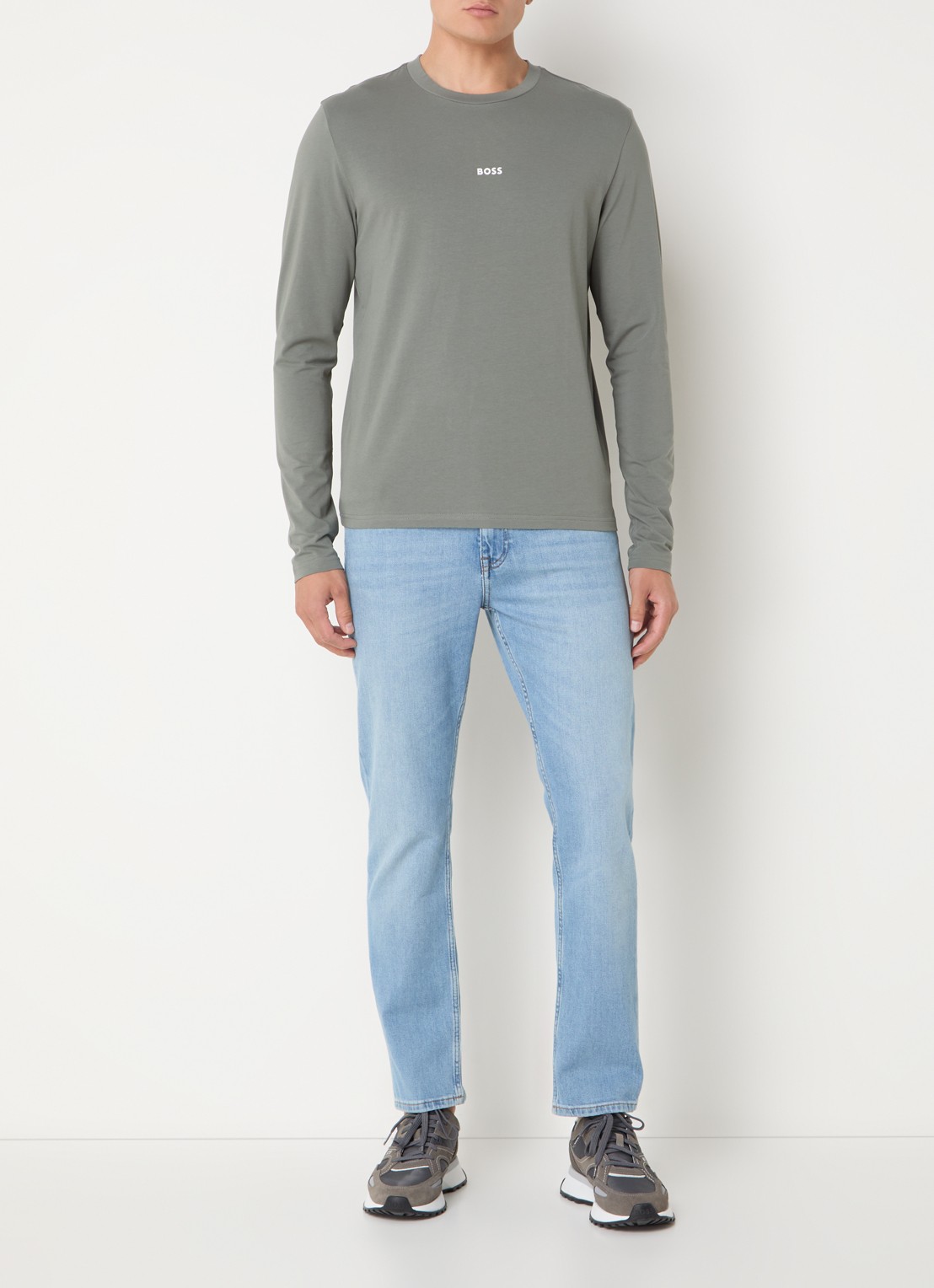 BOSS Tchark longsleeve met logoprint  - voorkant 3 lichtgrijs