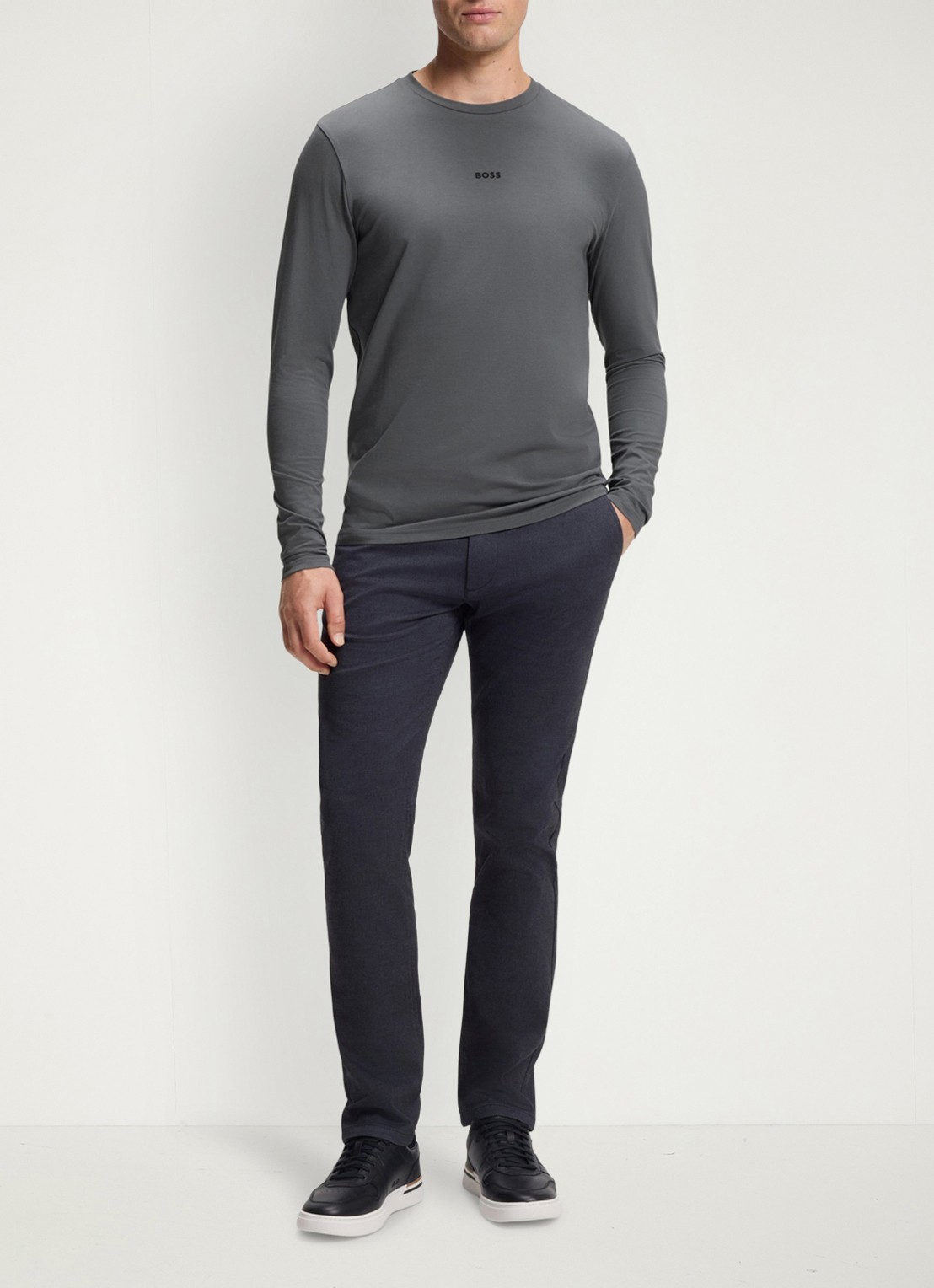 BOSS Tchark longsleeve met logoprint  - voorkant 2 middengrijs