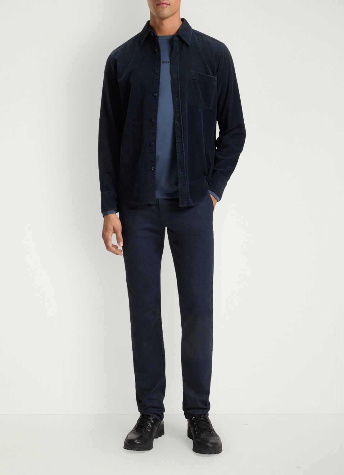 BOSS Tchark longsleeve met logoprint  - voorkant 2 middenblauw