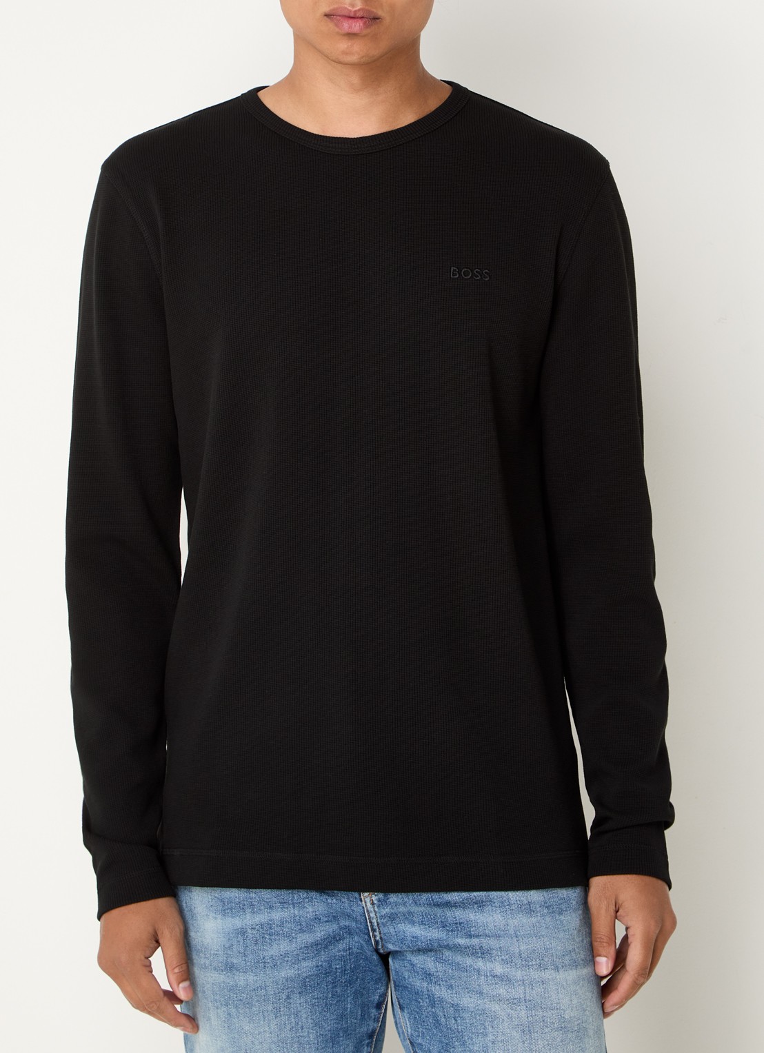 BOSS Tempesto longsleeve met structuur en logo - detail 4 zwart