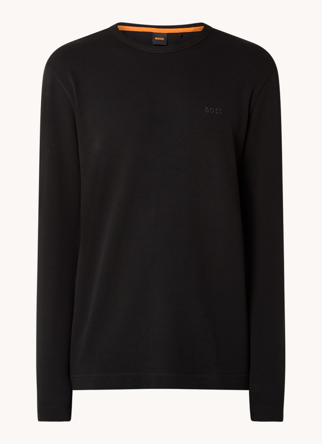 BOSS Tempesto longsleeve met structuur en logo - voorkant zwart